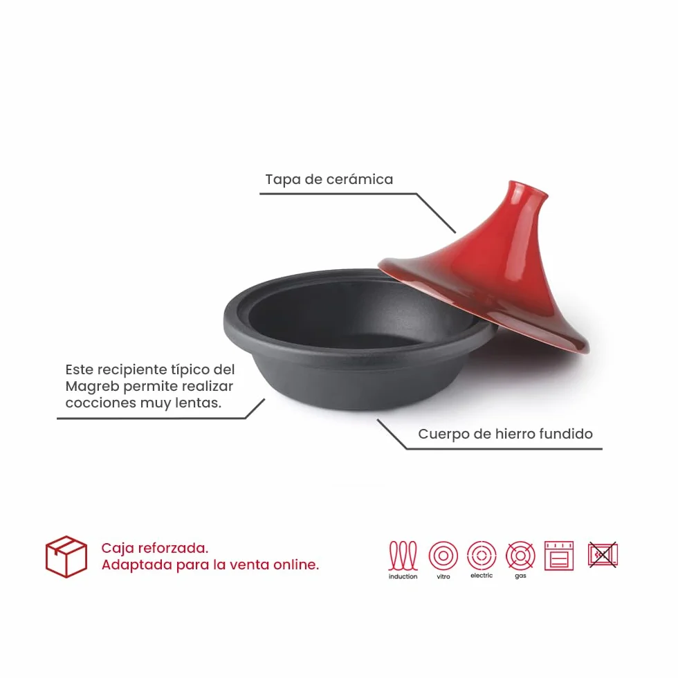 IBILI - Tajine H-Class 27 cm - Korpus żeliwny i ceramiczna osłona, nadaje się do indukcji