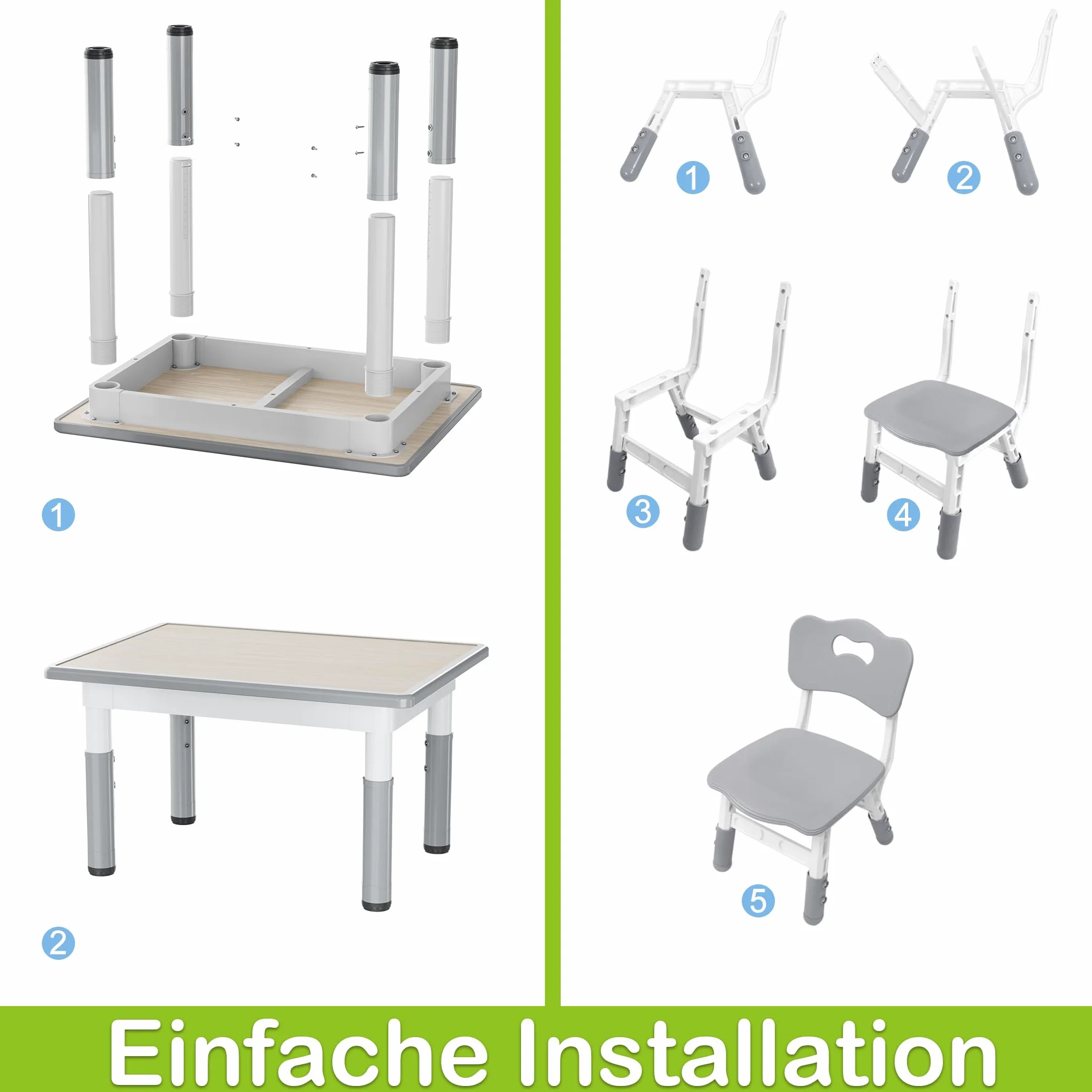 XMTECH Stół dziecięcy z 2 krzesłami 80x60 cm regulacja wysokości HDPE ABS