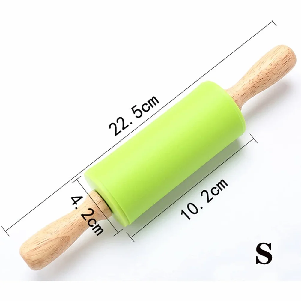 wałek do ciasta, 39 * 5 cm silikonowy wałek do ciasta z nieprzywierającą drewnianą rączką pieczenia i gotowania(Orange,S:22.5 cmx4 cm)