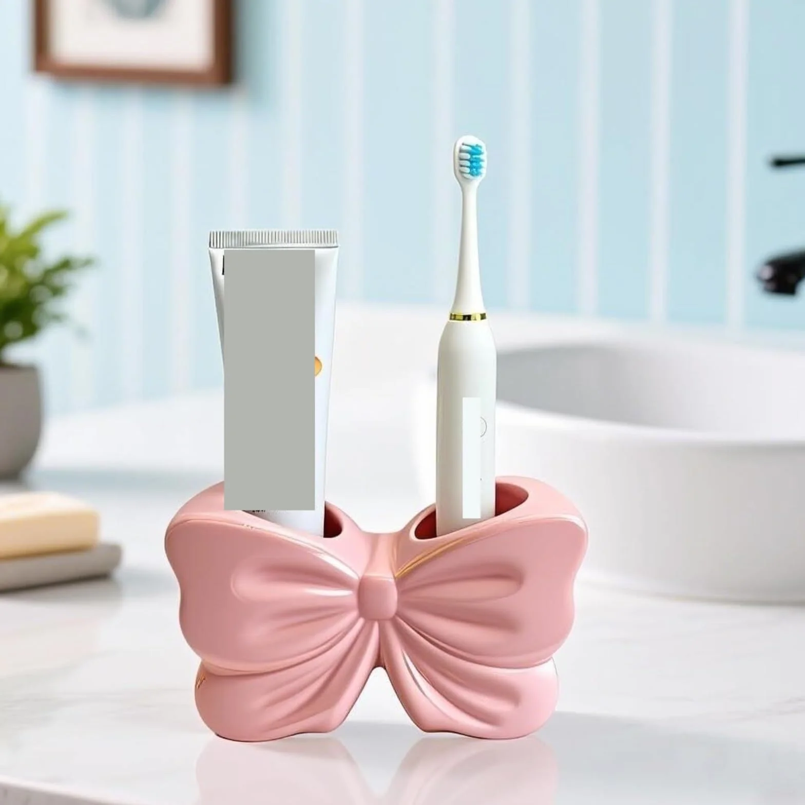 Organizer Na Szczoteczki Do ZęBów Uchwyt Na Szczoteczki Do Zębów Bowtie 2 Miejsca Wystrój Łazienki Przenośny, Szybkoschnący Blat Akcesoria łAzienkowe(White)