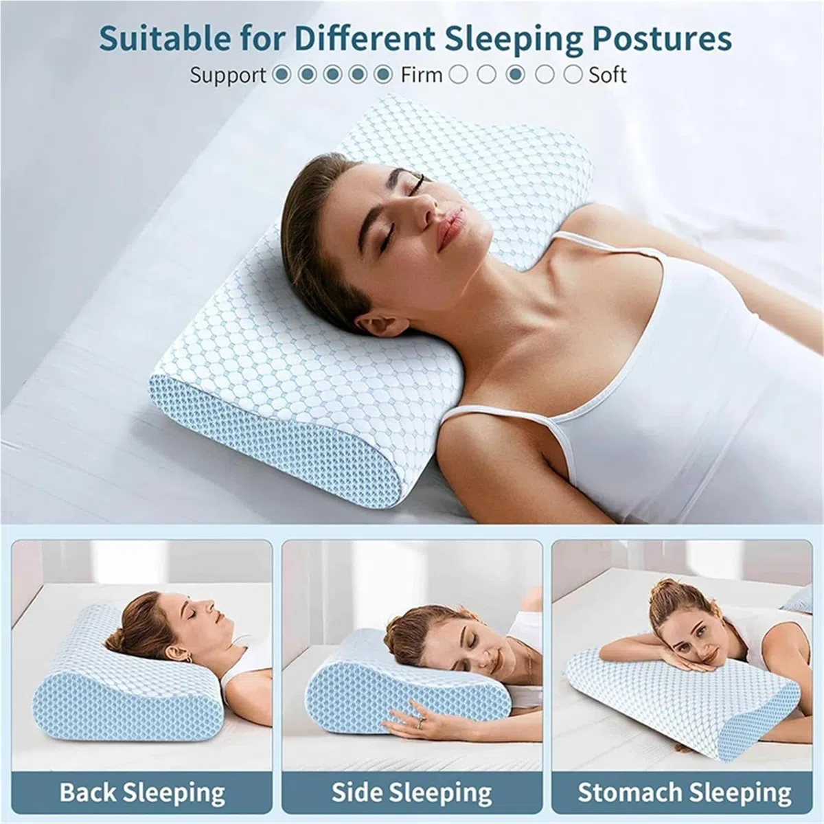 XANAYXWJ Poduszka z pianki memory 1 szt. Poduszka z pianki memory Cool Feeling, ergonomiczna ortopedyczna szyjka macicy 2 w 1, podpórka do spania na szyję (niebieska (50x30 cm))