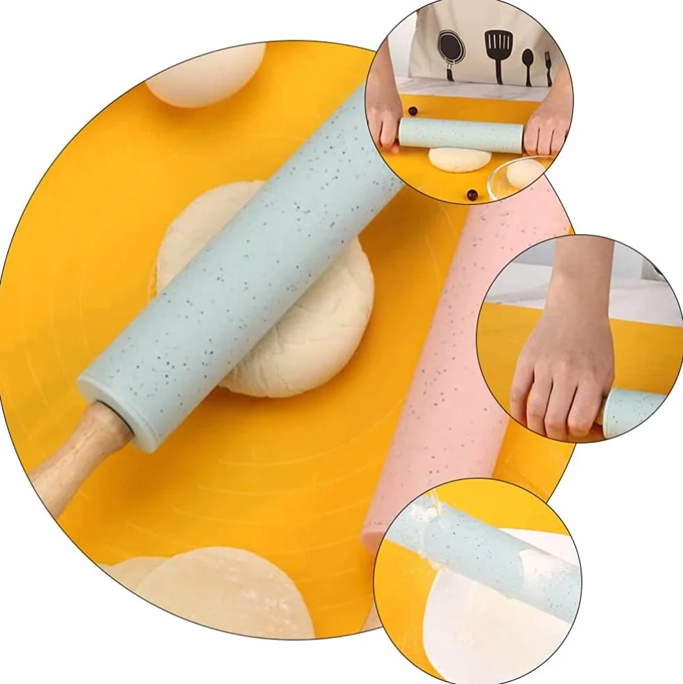 wałek do ciasta， Silikonowy drewniany wałek do ciasta na pierogi pieczenia w domu, DIY, wałki kuchennego
