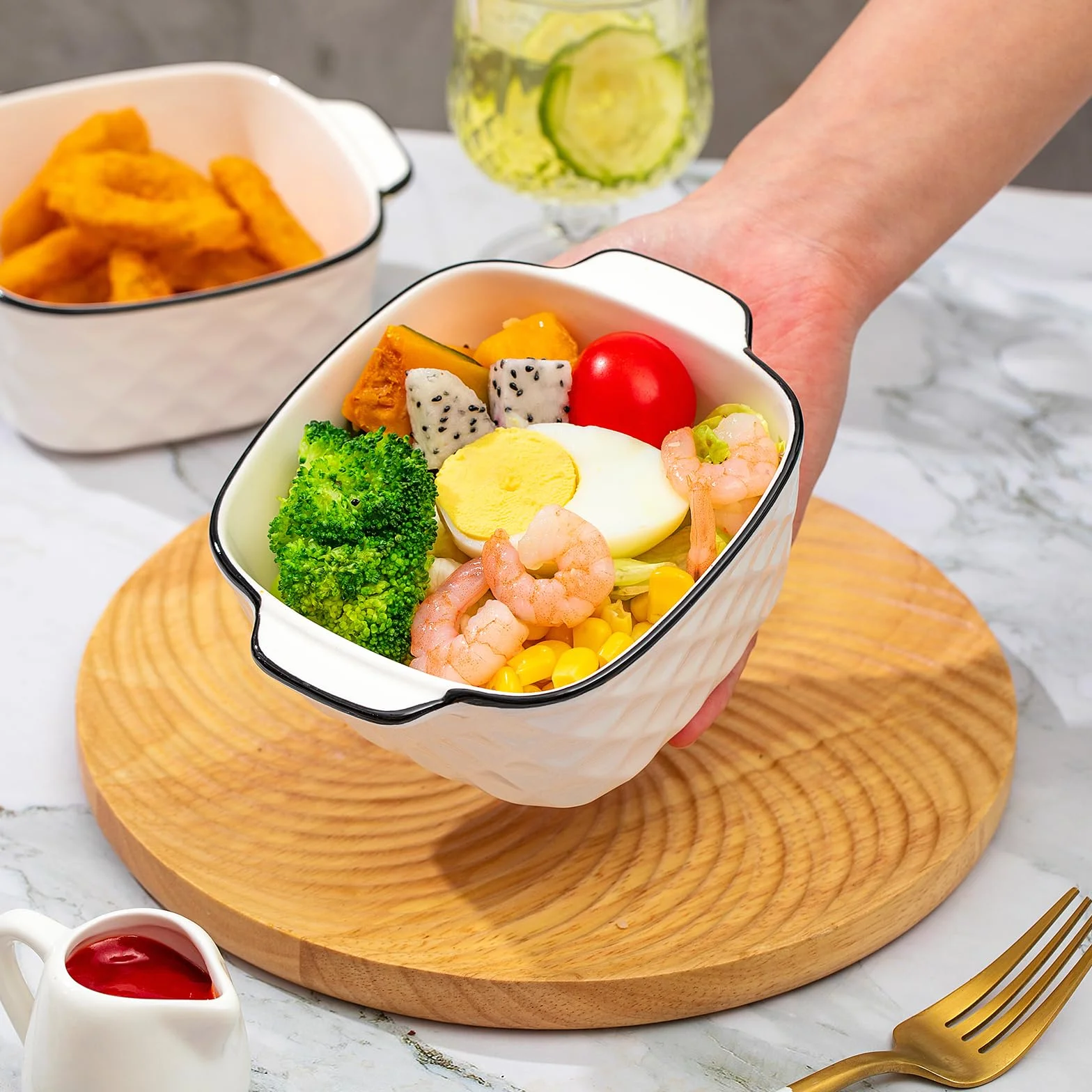 Zestaw 4 ceramicznych naczyń do pieczenia, 400 ml, małe naczynie do pieczenia do frytkownicy powietrznej, ceramiczne naczynia do pieczenia z uchwytami, mały piekarnik, naczynie do zapiekanek, małe do