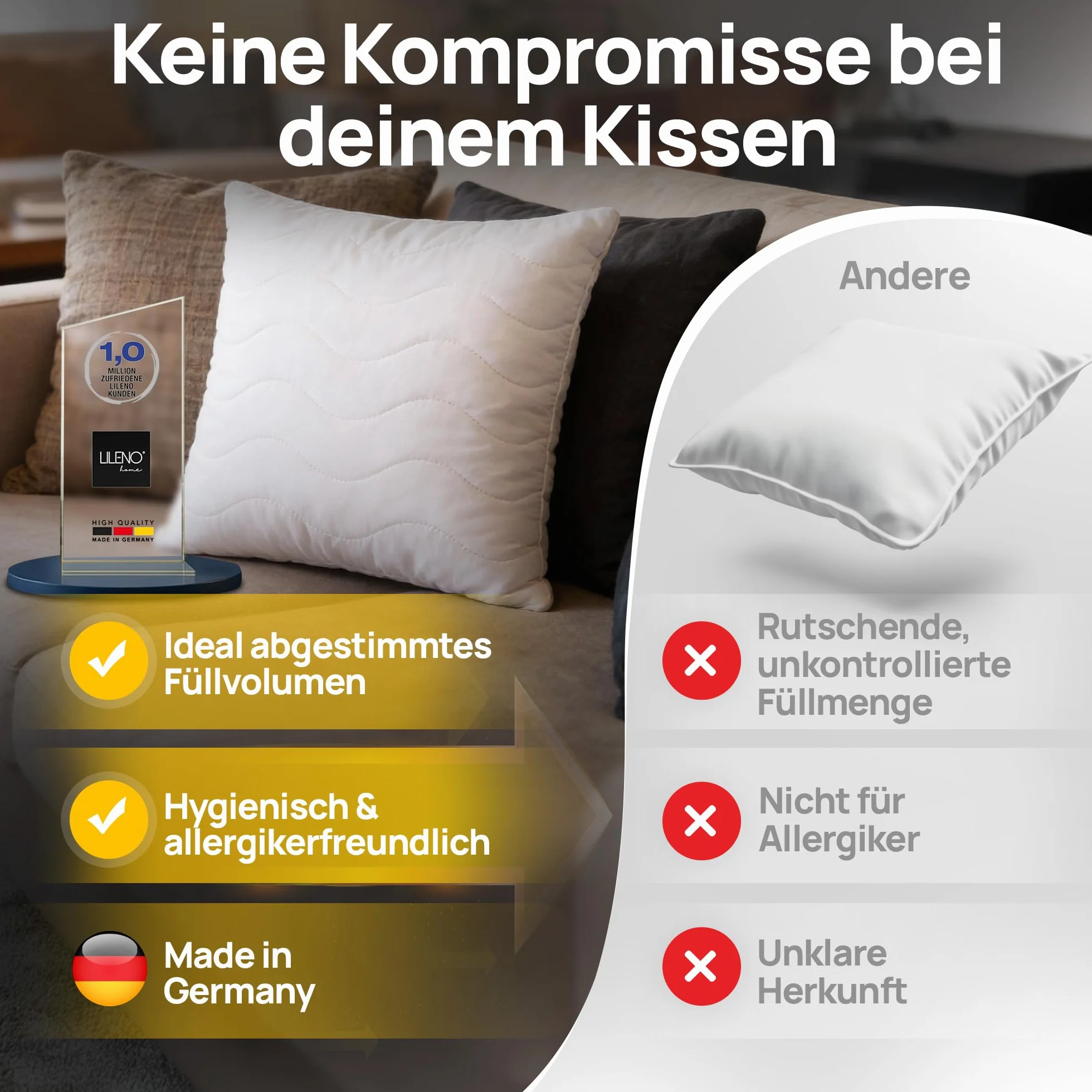 LILENO HOME Poduszka 50 x 50 cm [zestaw 2 sztuk] jako poduszka dekoracyjna z zamkiem błyskawicznym do regulacji, nadaje się do prania w temperaturze do 95°C, sofa i poduszka dekoracyjna na kanapę