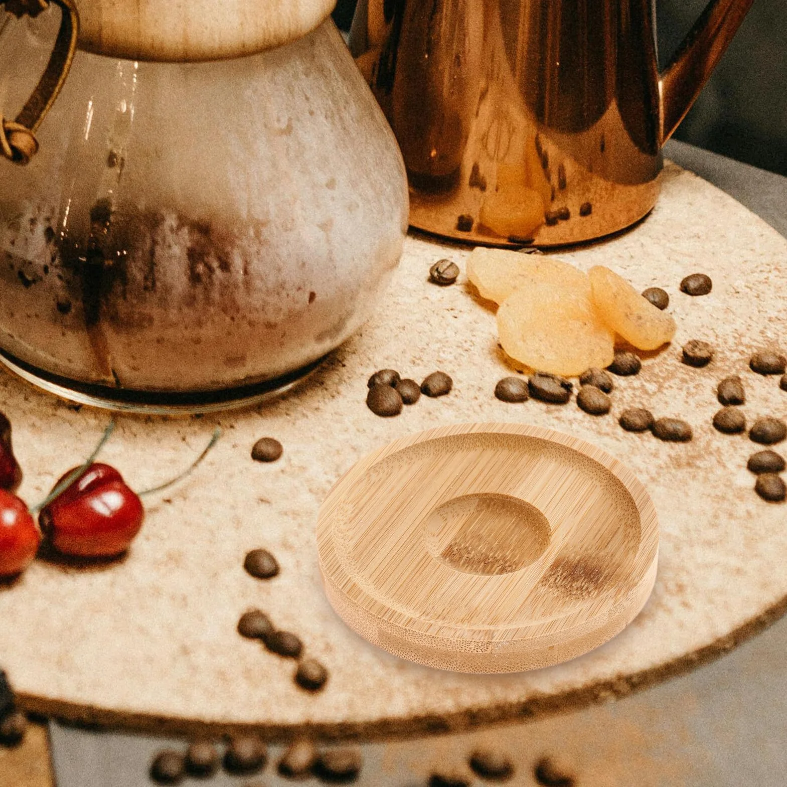 Bambusowe szklane podstawki do whisky, ekologiczne, obrotowe podstawy do degustacji whisky, zrównoważone naturalne bambusowe akcesoria barowe, idealne do domowych barów i prezentów, 2 szt