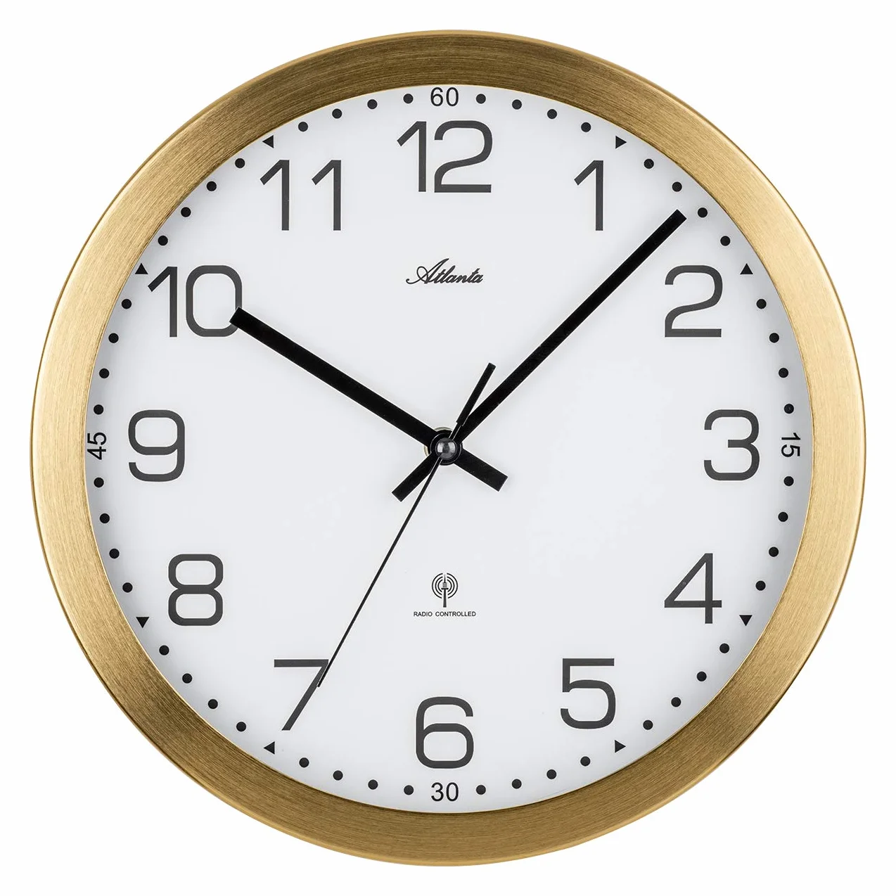 Atlanta Radiowy zegar ścienny 30 cm złota metalowa obudowa 4371-9