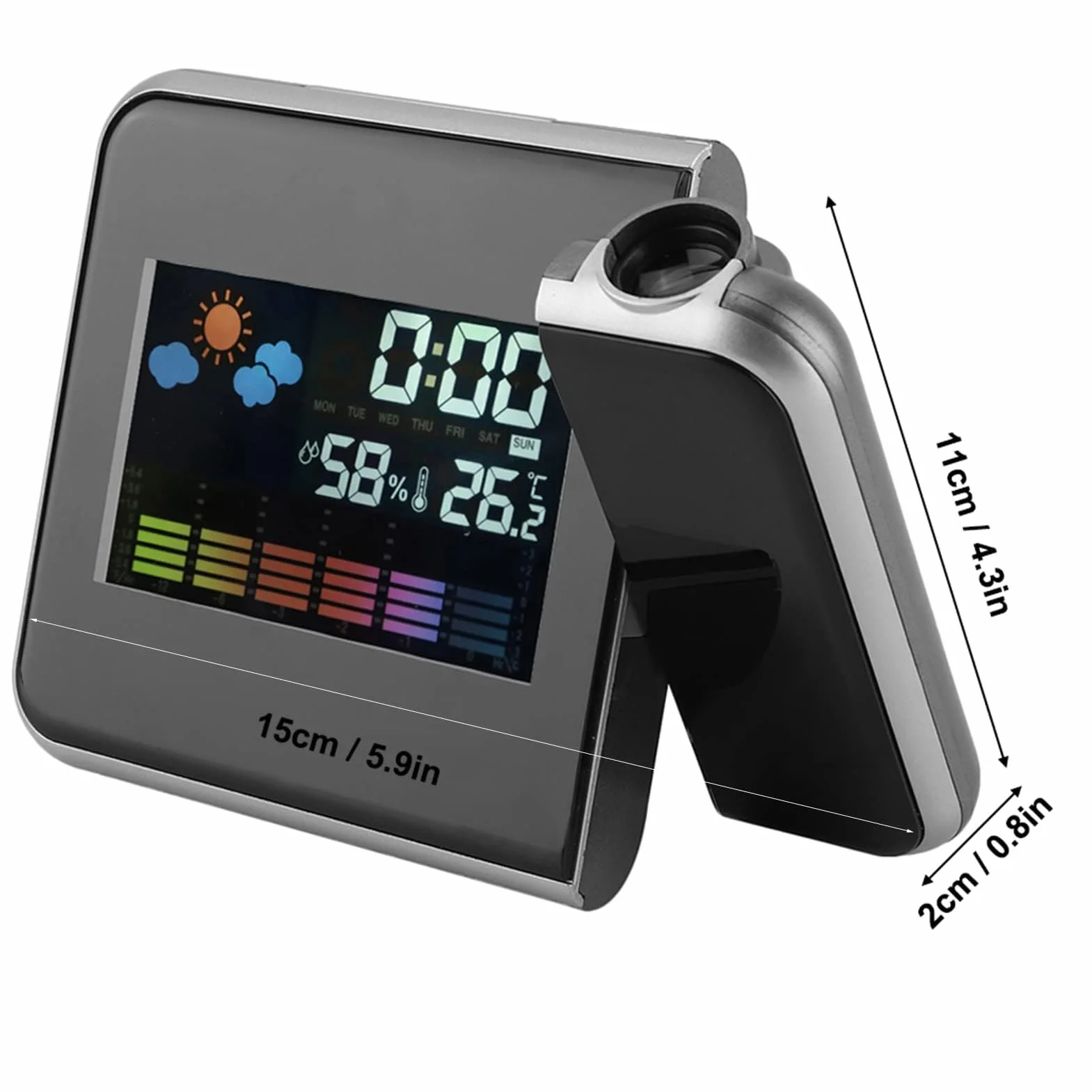 Projektor Pogody LED z Budzikiem Projekcja na Budziku Sufitowym Ładowarka USB Cyfrowy Budzik z projekcją Praktyczny Wewnątrz na Zewnątrz do Domu do Sypialni (czarny) (BLACK)