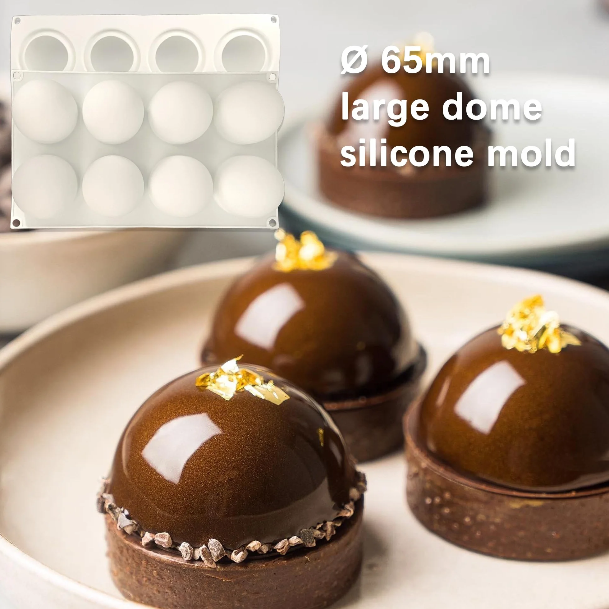 Forma silikonowa do czekolady 8 otworów 65mm kulka Dome-Mousse do pieczenia