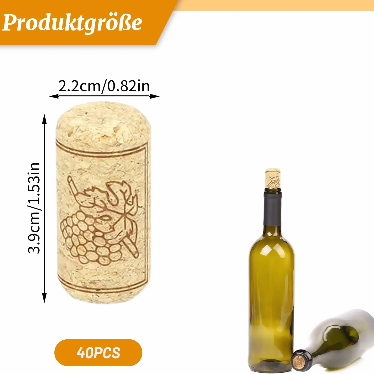 MAEXUS 40 sztuk korków naturalnych cylindrycznych do butelek wina