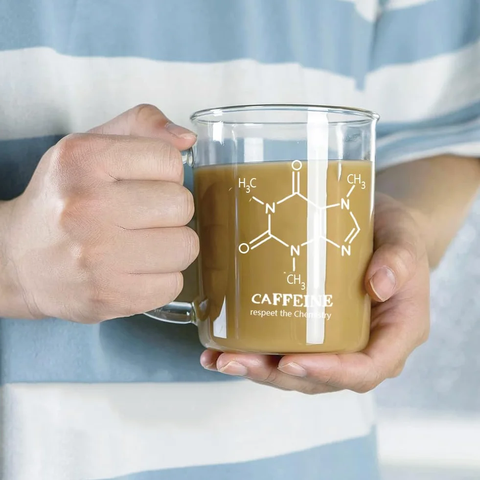 Kubek z kofeiną, kubek z kofeiną, naukowy kubek chemiczny ze szkła borokrzemianowego z uchwytem z podziałką i wylewką do soku z mleka Mocha Latte Cappuccino