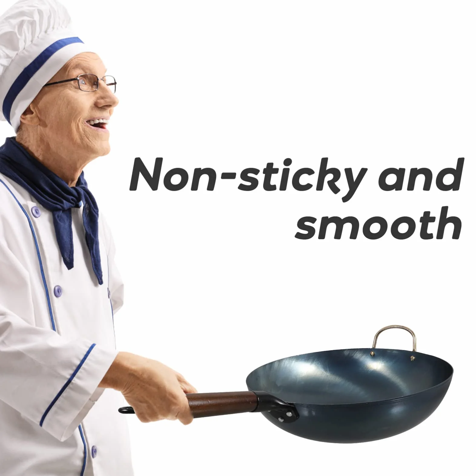 Wielofunkcyjna Patelnia Wok Żeliwna z Drewnianym Uchwytami Tradycyjna Patelnia Do Gotowania Idealna Do Domowego Użytku Gładkie Dno Dla Równomiernego Rozkładu Ciepła