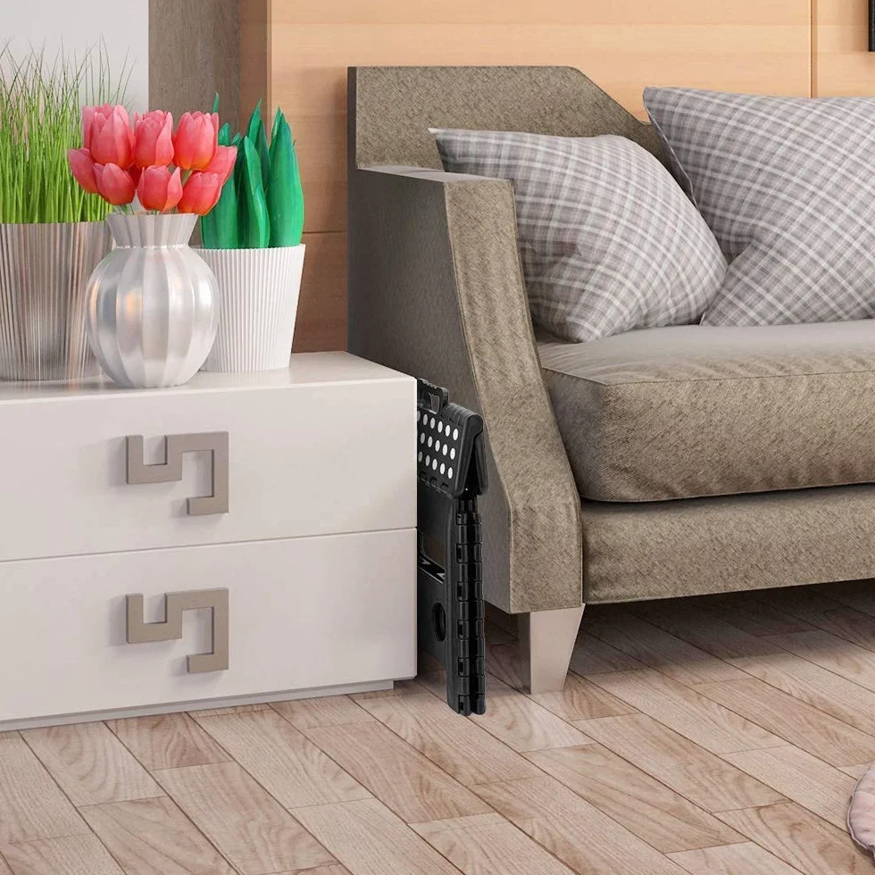 HOUSE DAY Składany stołek o wysokości 33 cm, średni, wytrzymały, składać, duży, antypoślizgowy, przenośny, plastikowy, dla dzieci, czarny