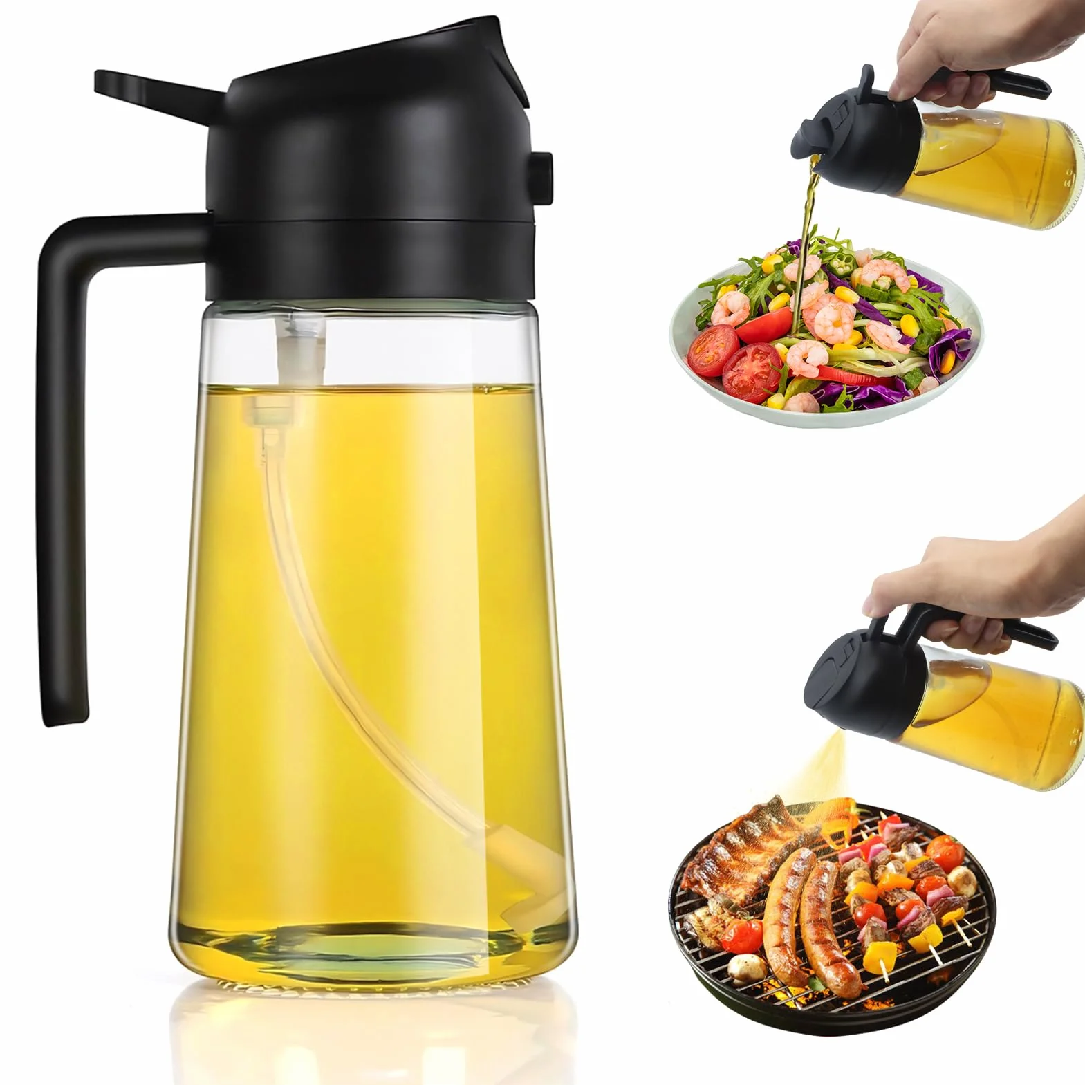 Opryskiwacz do oleju 2 w 1, spray do frytkownicy na gorące powietrze 470 ml, spray olejowy do frytkownicy powietrznej, dozownik oleju do butelek kuchennych do kuchni