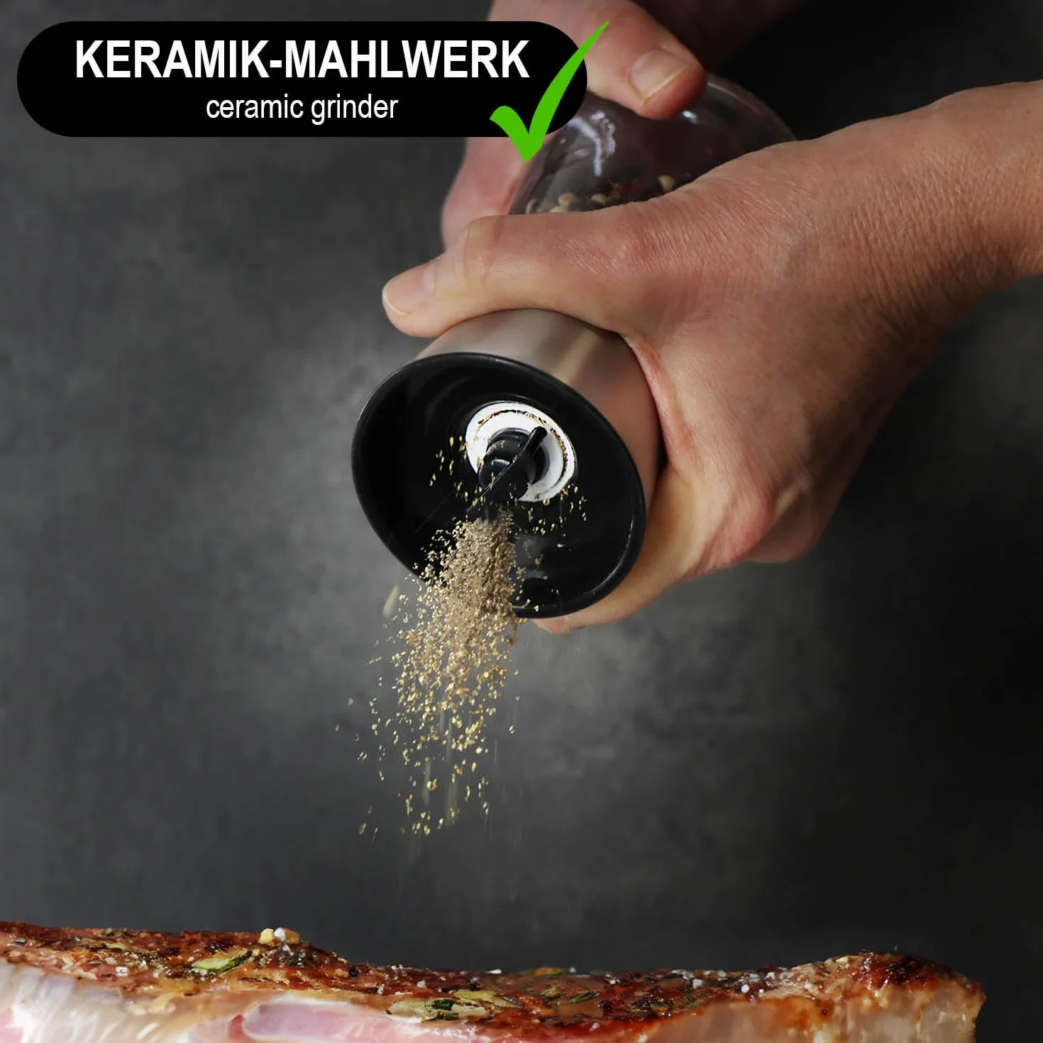 COM-FOUR® 2-czesciowy zestaw mlynków do soli i pieprzu ze szkla i stali nierdzewnej z ceramicznym mlynkiem - eleganckie akcesoria kuchenne - nowoczesny mlynek do przypraw (02 sztuki - z pokrywka)