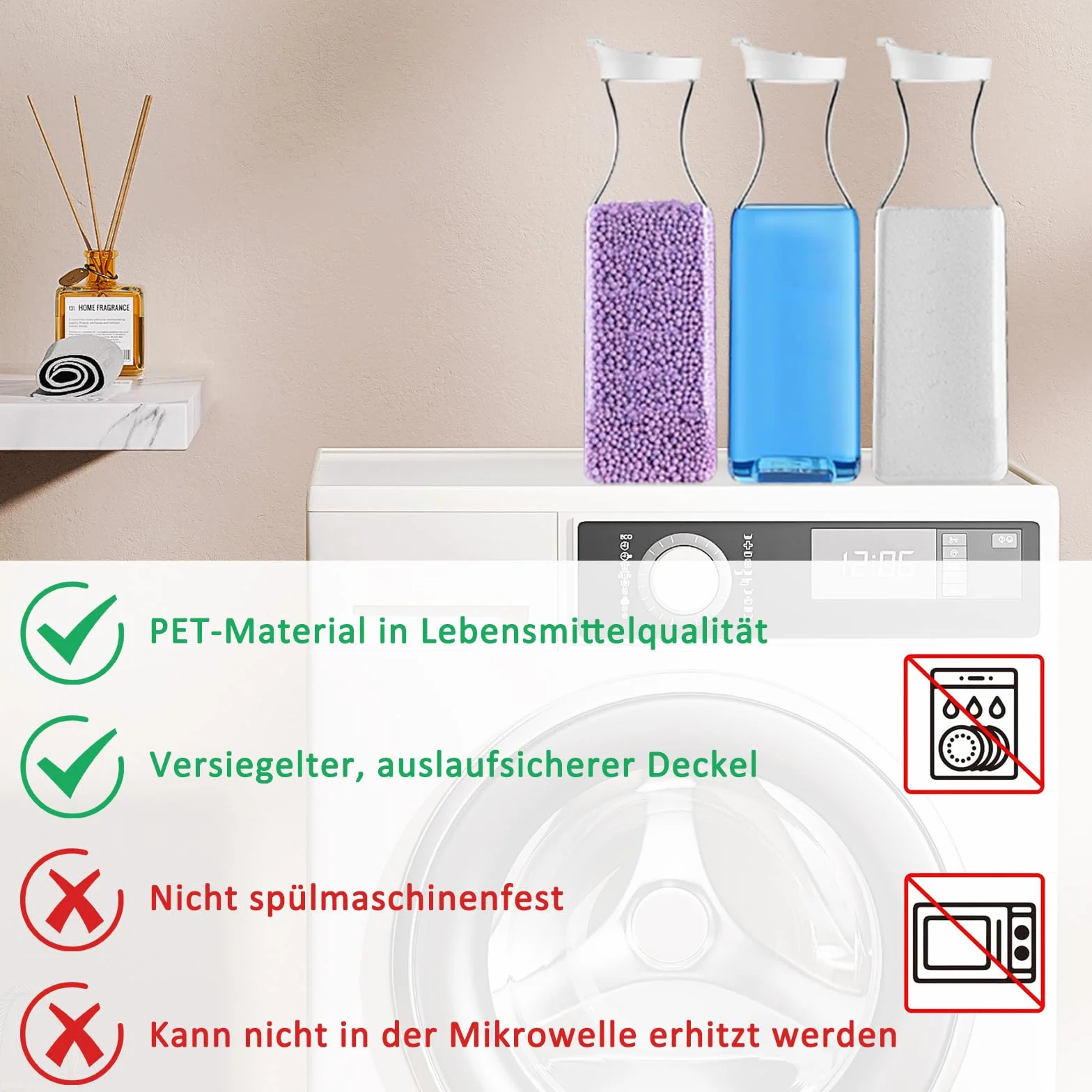 Pudełko do przechowywania środków piorących, 3 sztuki środków piorących, pojemnik na proszek do prania 1,5 l, do stosowania w detergentach, płynnych środkach piorących i perełkach zapachowych