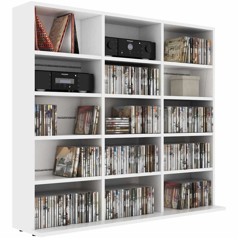 Fengshui Regał na płyty CD biały 100 x 23 x 89,5 cm materiał drewnopochodny | 15 otwartych przegródek, na płyty gramofonowe i akcesoria, może służyć jako szafka na dokumenty, wytrzymała i trwała