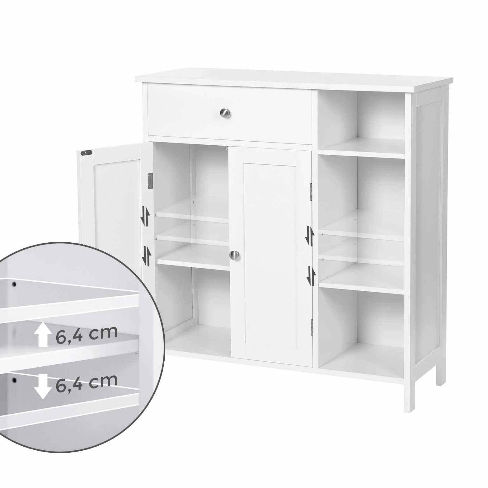 VASAGLE BBC142W01 Szafka łazienkowa 75x30x80 cm biały matowy z szufladą i drzwiami