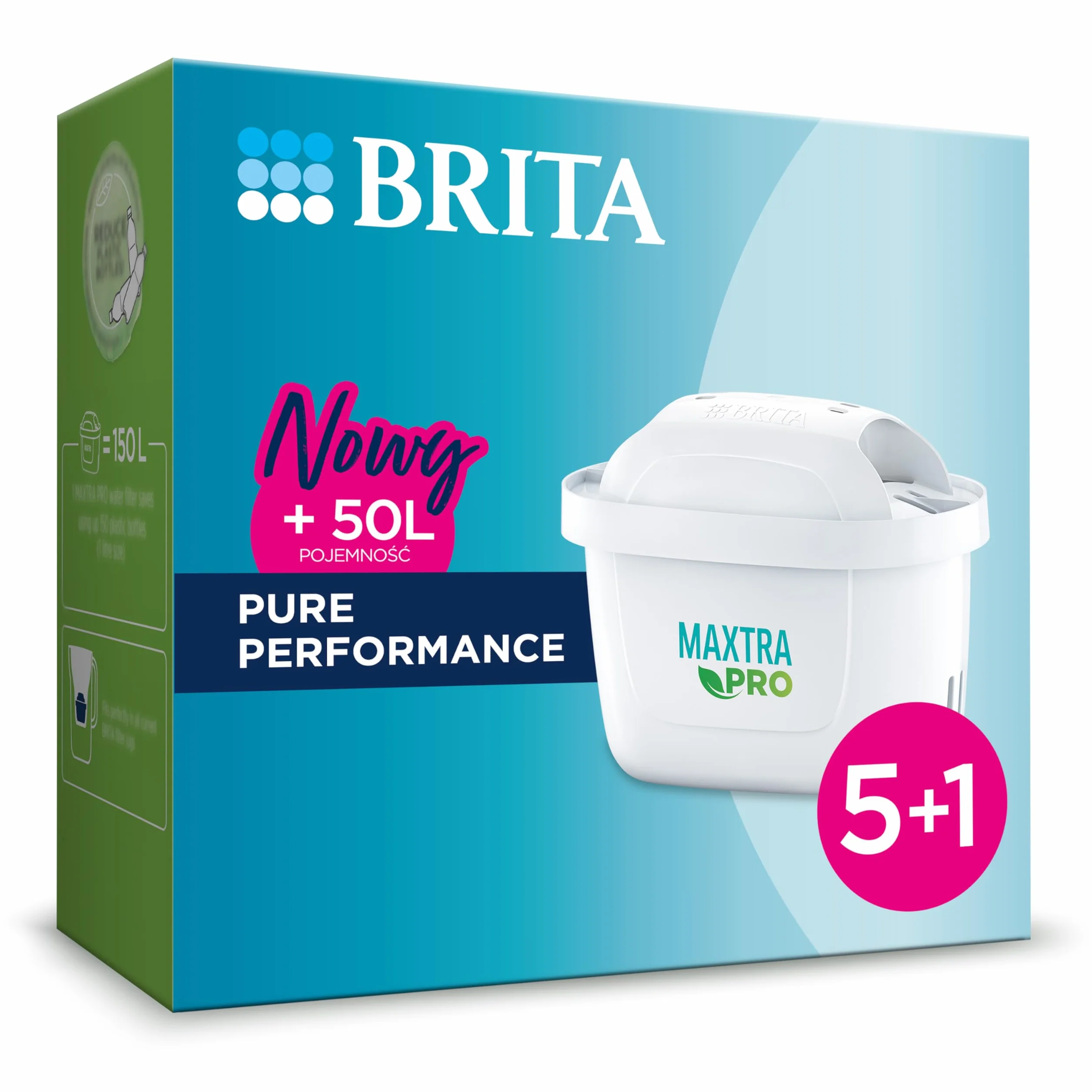 BRITA Filtr do wody MAXTRA PRO Pure Performance 5+1 szt, NOWOŚĆ - oryginalny wkład BRITA redukuje zanieczyszczenia, chlor, pestycydy i kamień, zapewnia lepszy smak wody kranowej
