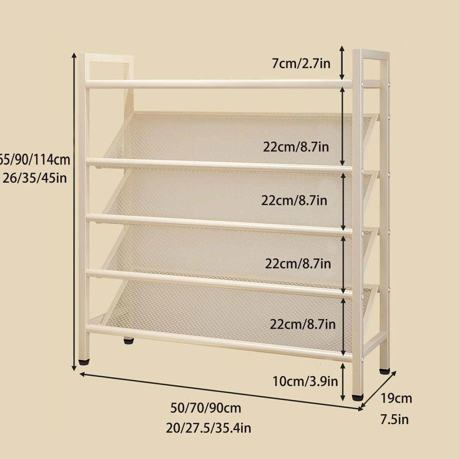 4-poziomowy metalowy stojak na buty o dużej pojemności, wszechstronna górna półka do dodatkowego przechowywania, stylowy biały design 90 cm (35,4 cala) - idealny do wejścia do domu i rozwiązań