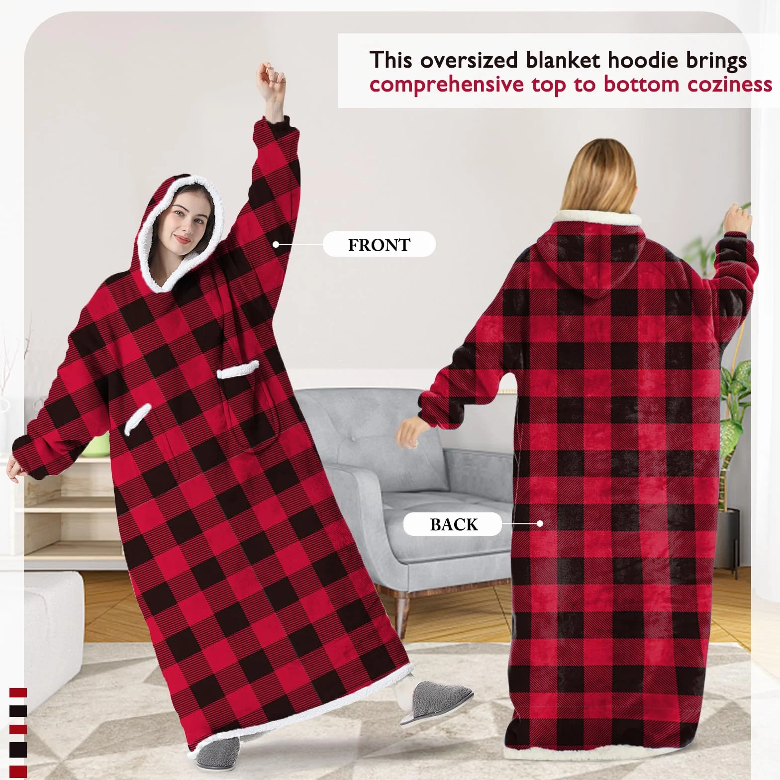Koc oversize z kapturem Sherpa ciepły miękki bluza z kieszeniami unisex