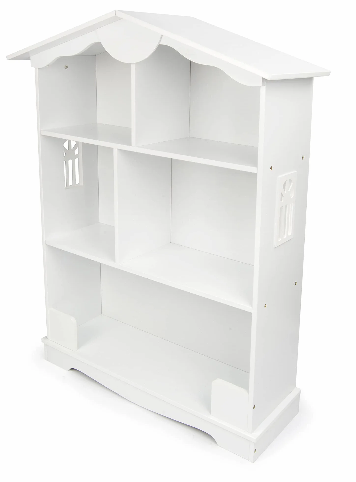 leomark Drewniany regał na zabawki i książki, biały regał na książki dla dzieci 76 x 30 x 101 cm, półka do przechowywania, organizer w kształcie domu do sypialni lub pokoju zabaw