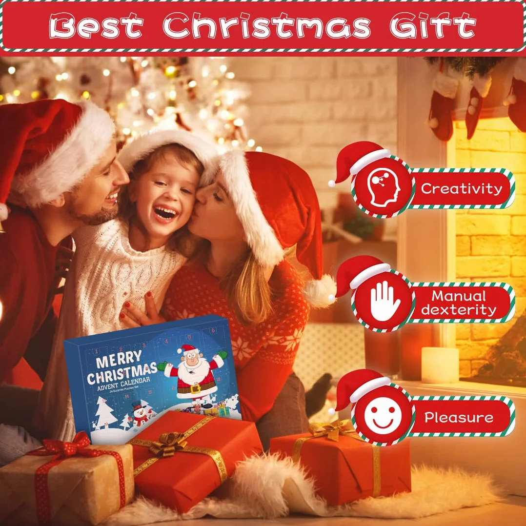 Kalendarz adwentowy 2025, gry w puzzle, kalendarz adwentowy dla dzieci, kalendarz bożonarodzeniowy z 24 sztukami plastikowych, metalowych puzzli, metalowe nici, puzzle plastikowe, gry zręcznościowe