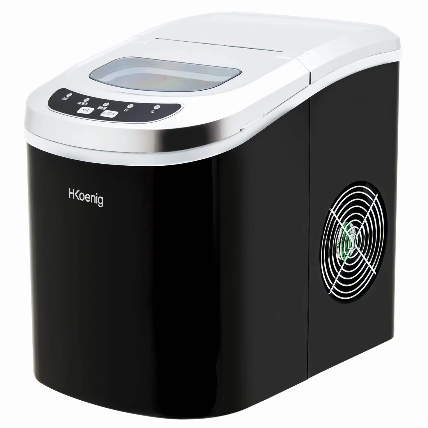 H.Koenig KB12 kostkarka do lodu KB12 – ok. 12 kg kostek lodu dziennie, czas produkcji 6 – 13 min. – 2 wielkości kostek lodu, wskaźnik poziomu wody, 90 W czarna, stal nierdzewna