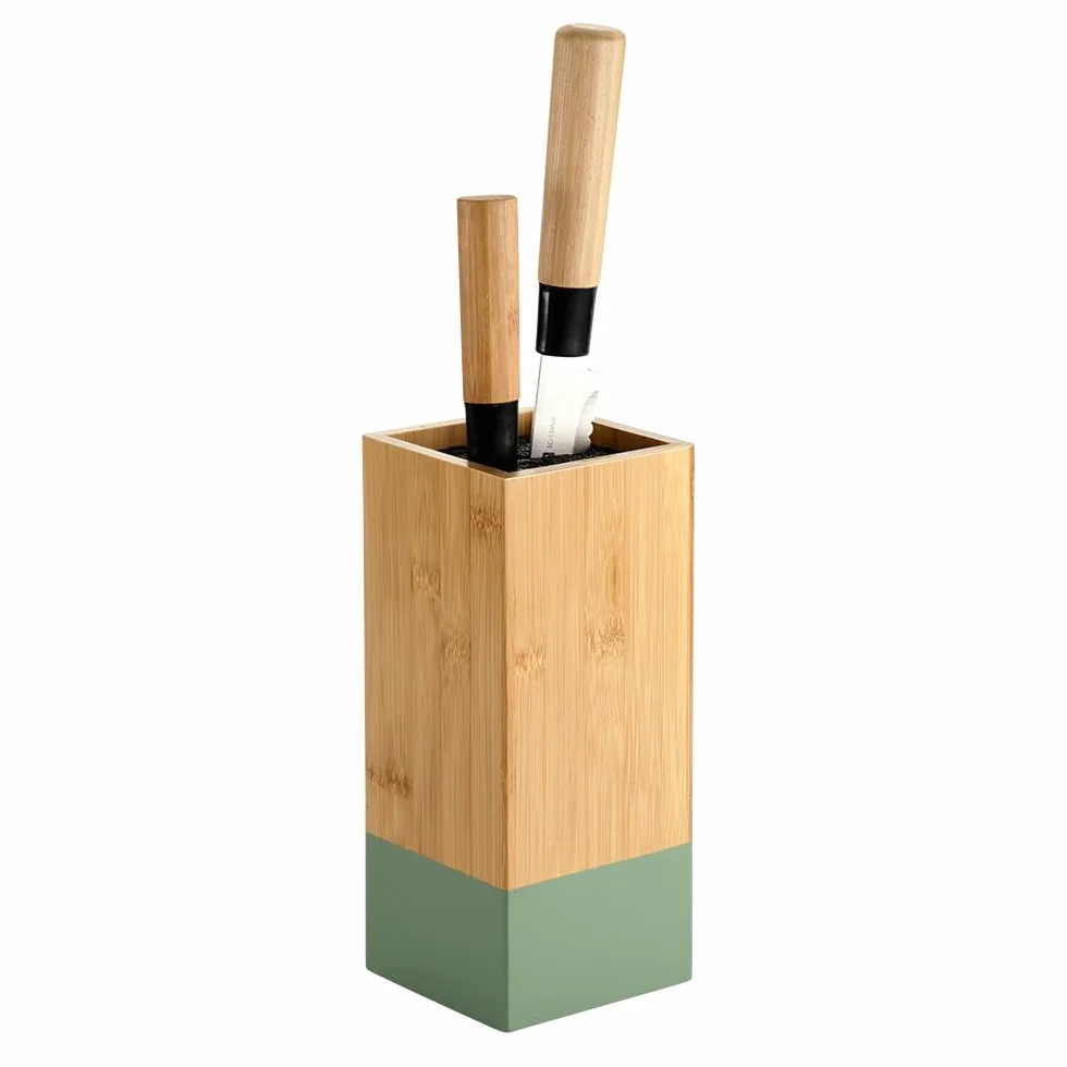 KESPER | blok na noże, materiał: bambus, tworzywo sztuczne, wymiary: 10 x 10 cm, wys. : 23 cm, kolor: brązowy, zielony | 58031