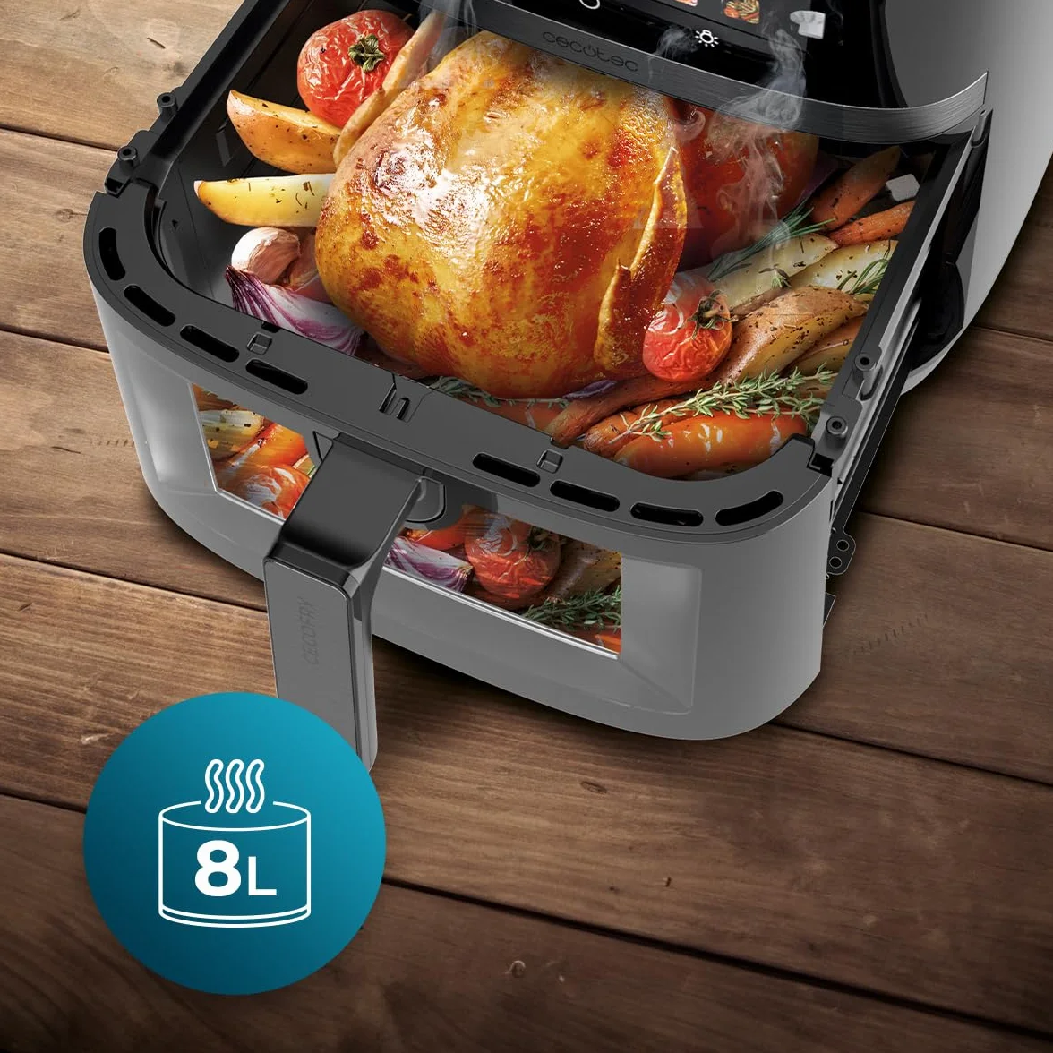 Cecotec Frytkownica powietrzna 8 litrów, frytkownica powietrzna Cecofry&Grill Duoheat 8000, 2200 W, podwójna wytrzymałość, dietetyczna i cyfrowa, okno, regulowana temperatura 80-200 °C, 8 menu