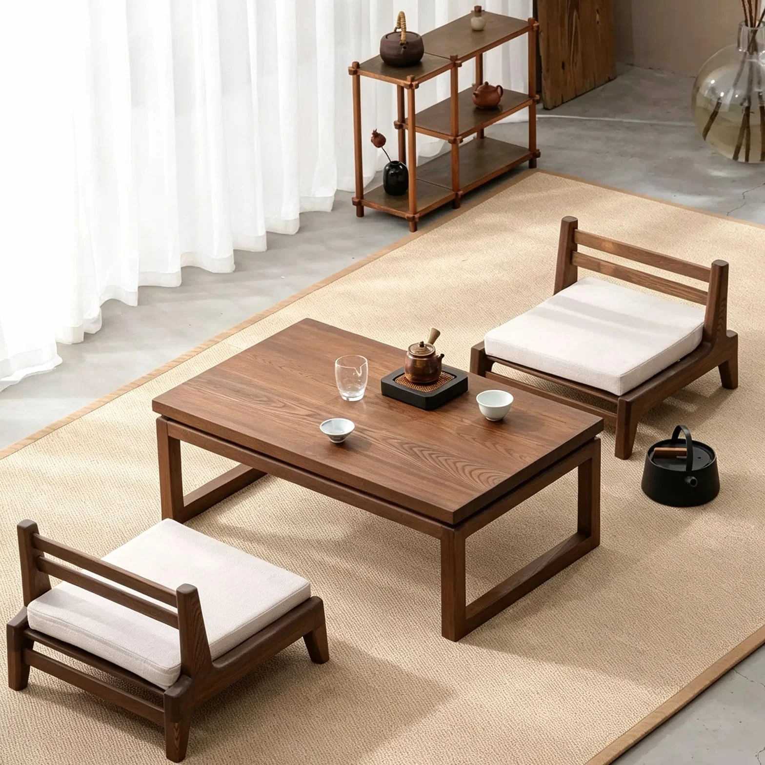Stoły podłogowe,Stolik do herbaty z niskimi nogami,Stolik kawowy | Drewniany stolik,Prostokątny stół Tatami,Meble domowe,Małe przestrzenie (A,L100cm/39,4in*W55cm/21,7in)