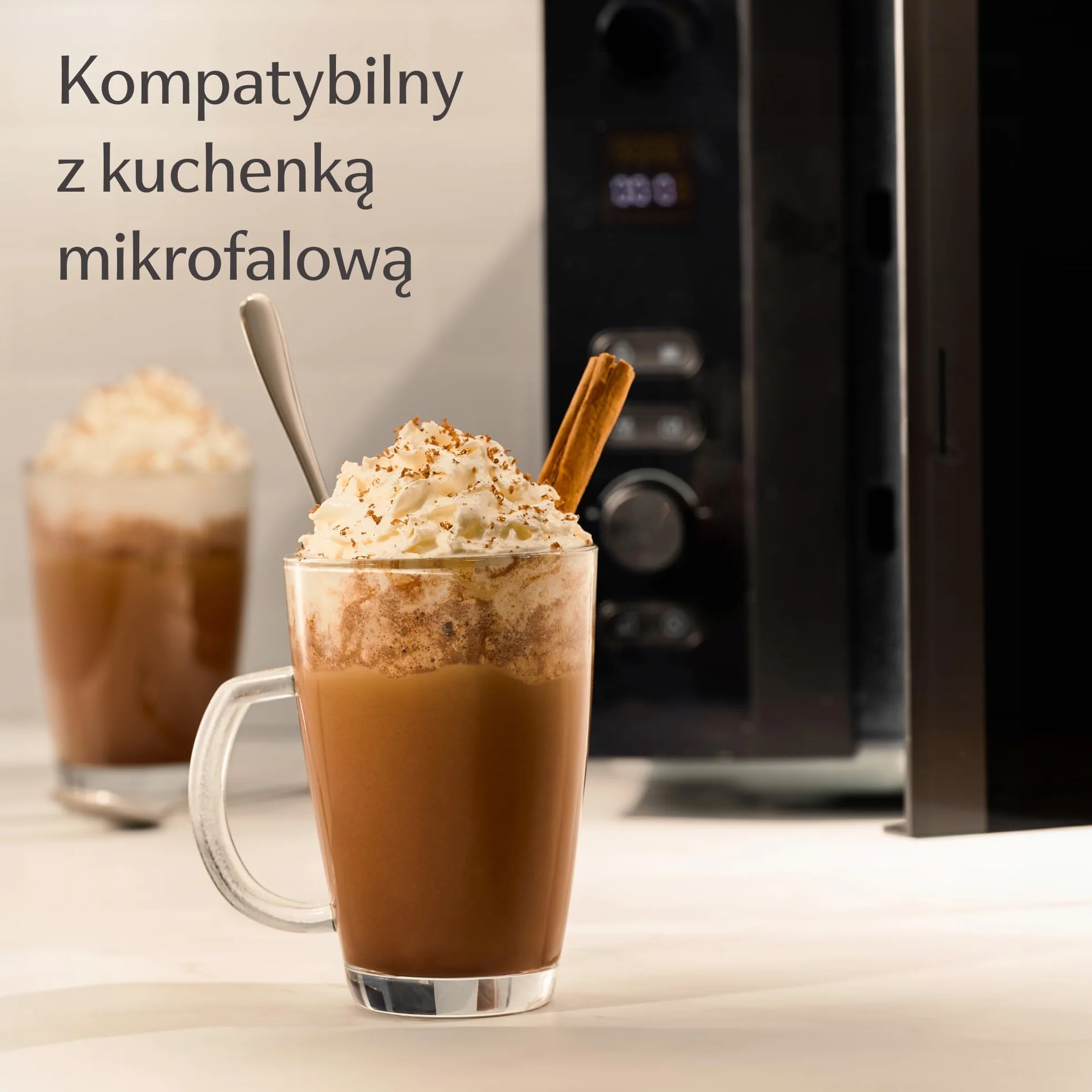 Cosumy 6 Szklanek Latte Macchiato z Uchwytem i Łyżeczką - 300ml - Długo Utrzymuje Ciepło - Idealny Rozmiar Automatycznych Ekspresów Kawy - Można Myć w Zmywarce