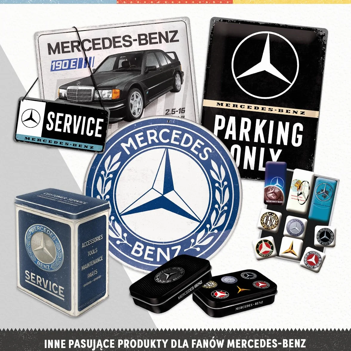 Nostalgic-Art Retro magnesy na lodówkę, 9 sztuk, Mercedes-Benz – Logo Evolution – Pomysł na prezent dla miłośników Mercedesa, Official License Product (OLP), zestaw magnesów, Styl vintage