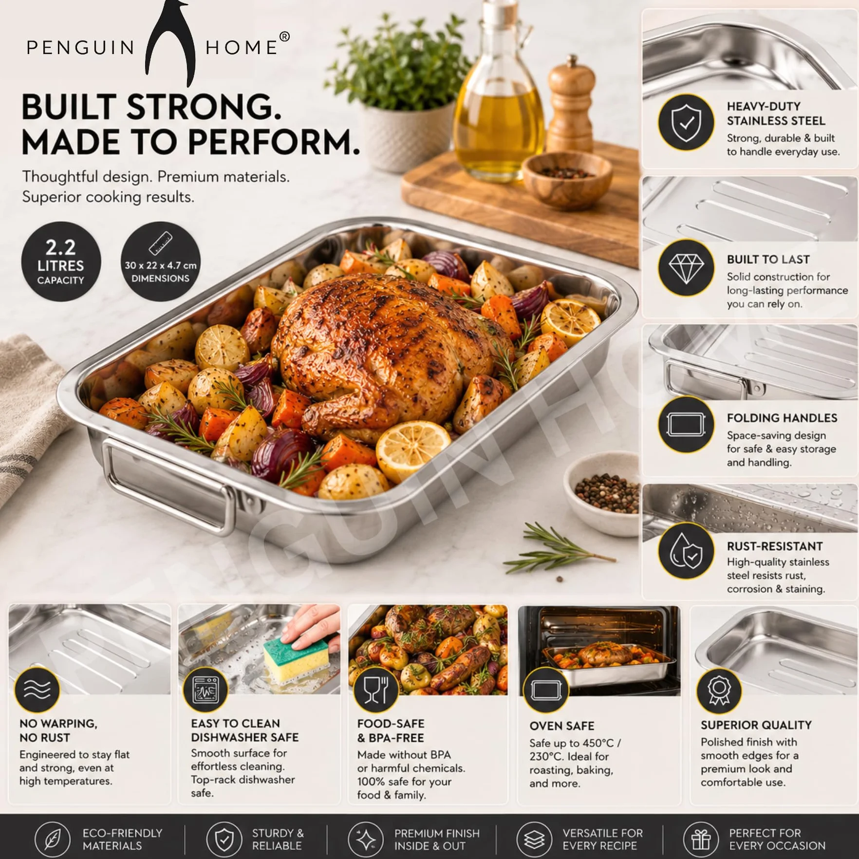 Penguin Home tacka lasagne bez stojaka, stal nierdzewna, wykończenie lustrzane