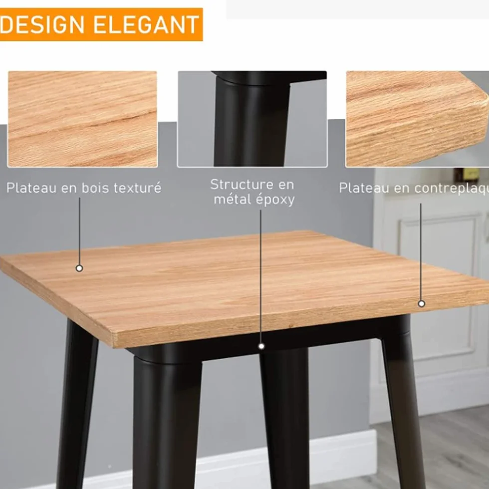 Stolik barowy drewniany metalowy stół jedzący stojący żelazo industrialny stół bistro, kwadratowy wysoki stół 60 x 60 x 110 cm jeść stojący metalowy styl industrialny, dla 2-4 osób