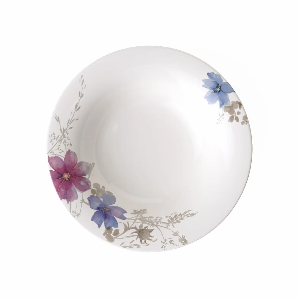 Villeroy & Boch Mariefleur Gris Basic, talerz do zupy, 23 cm, porcelana premium, biały/wielokolorowy