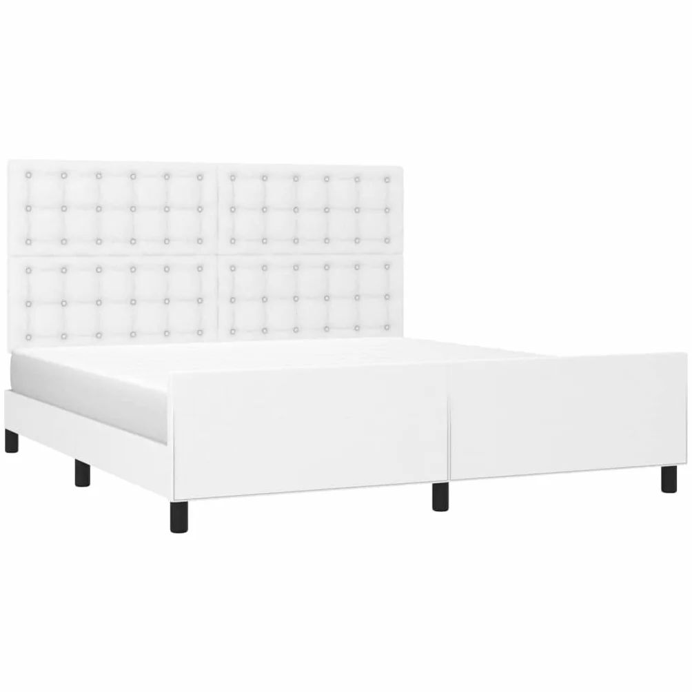 Sztuczna skóra z regulowanym zagłówkiem 160x200 cm biały | Rama łóżka z zagłówkiem biała 160x200 cm sztuczna skóra regulowana wysokość stabilna nóżki