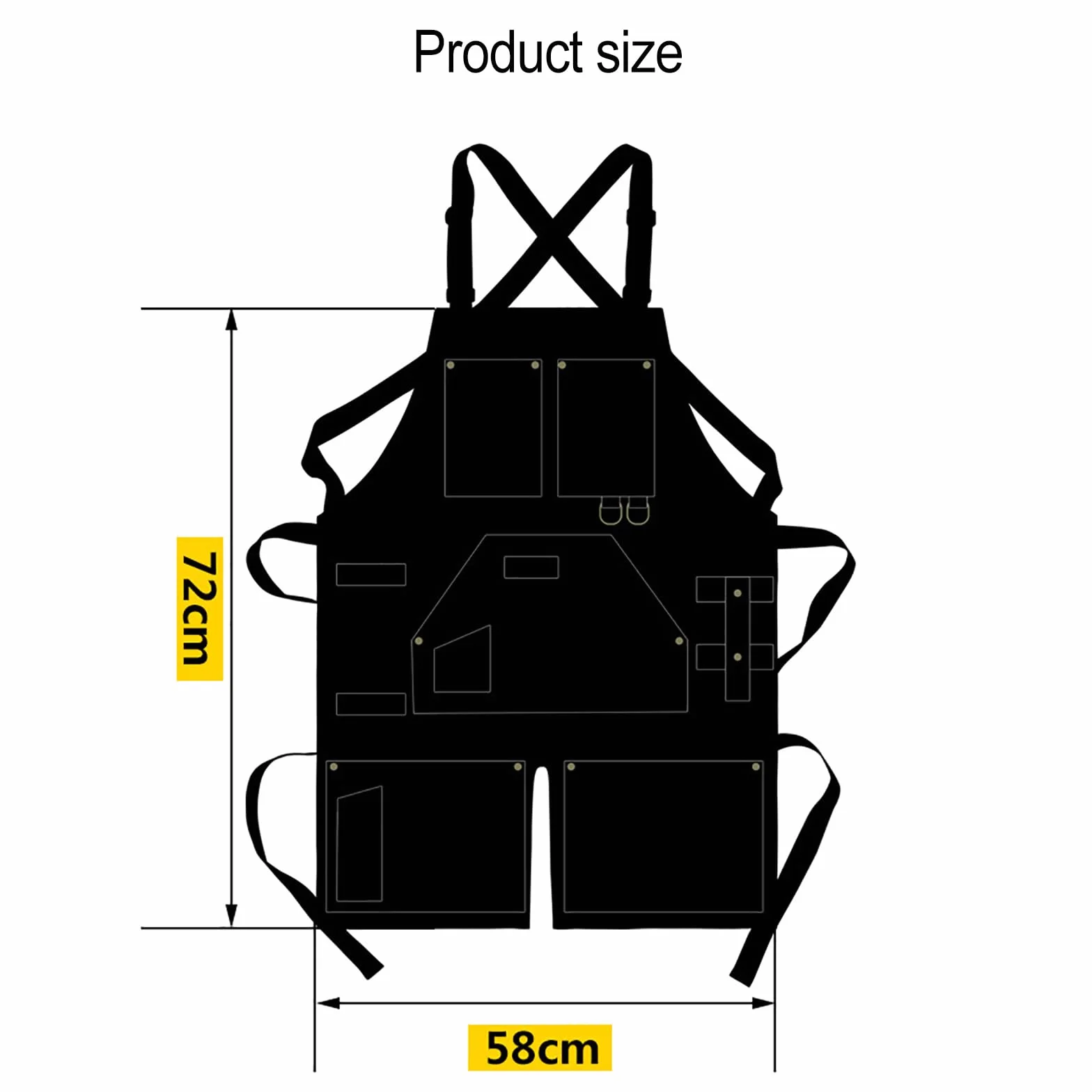 Fartuch Roboczy Męski Z Płótna Z Krzyżowym Zapięciem Na Plecach, Regulowany Do Rozmiaru S-XXL, Fartuch Stolarski Z Kieszeniami D,One Size