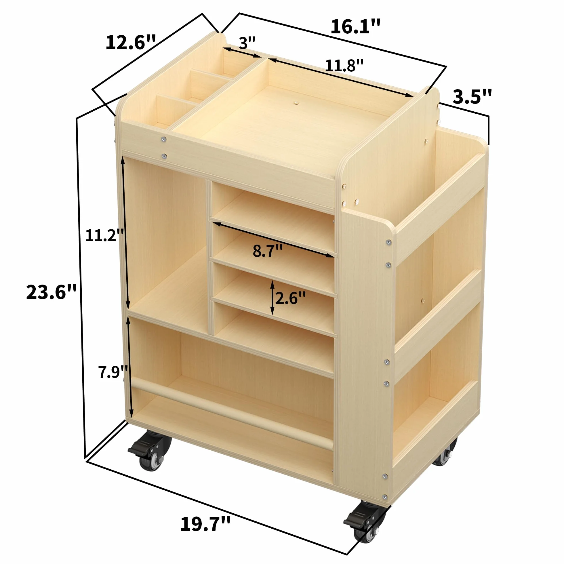 uyoyous Wózek artystyczny Rolling Wood, Arts & Craft Supplies Organizer, Wielofunkcyjna szafka do przechowywania Rzemiosła