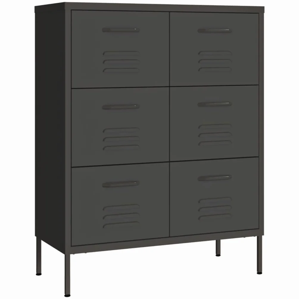 Antracyt stalowa komoda z 6 szufladami, 80 x 35 x 101,5 cm, szafka do przechowywania i biura, prowadnice kulkowe, pełne wyciąganie, stabilna i wytrzymała, nośność 20