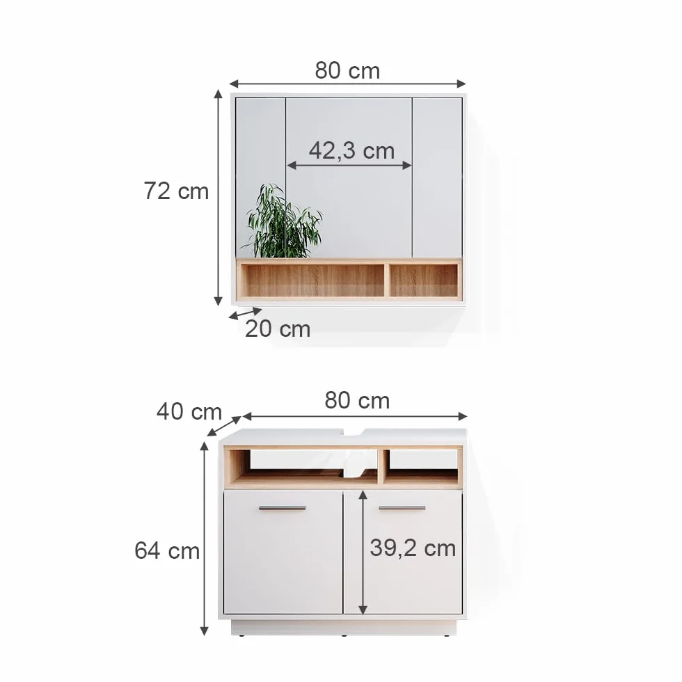 Vicco Zestaw mebli łazienkowych "Beatrice", Biały, 80 cm