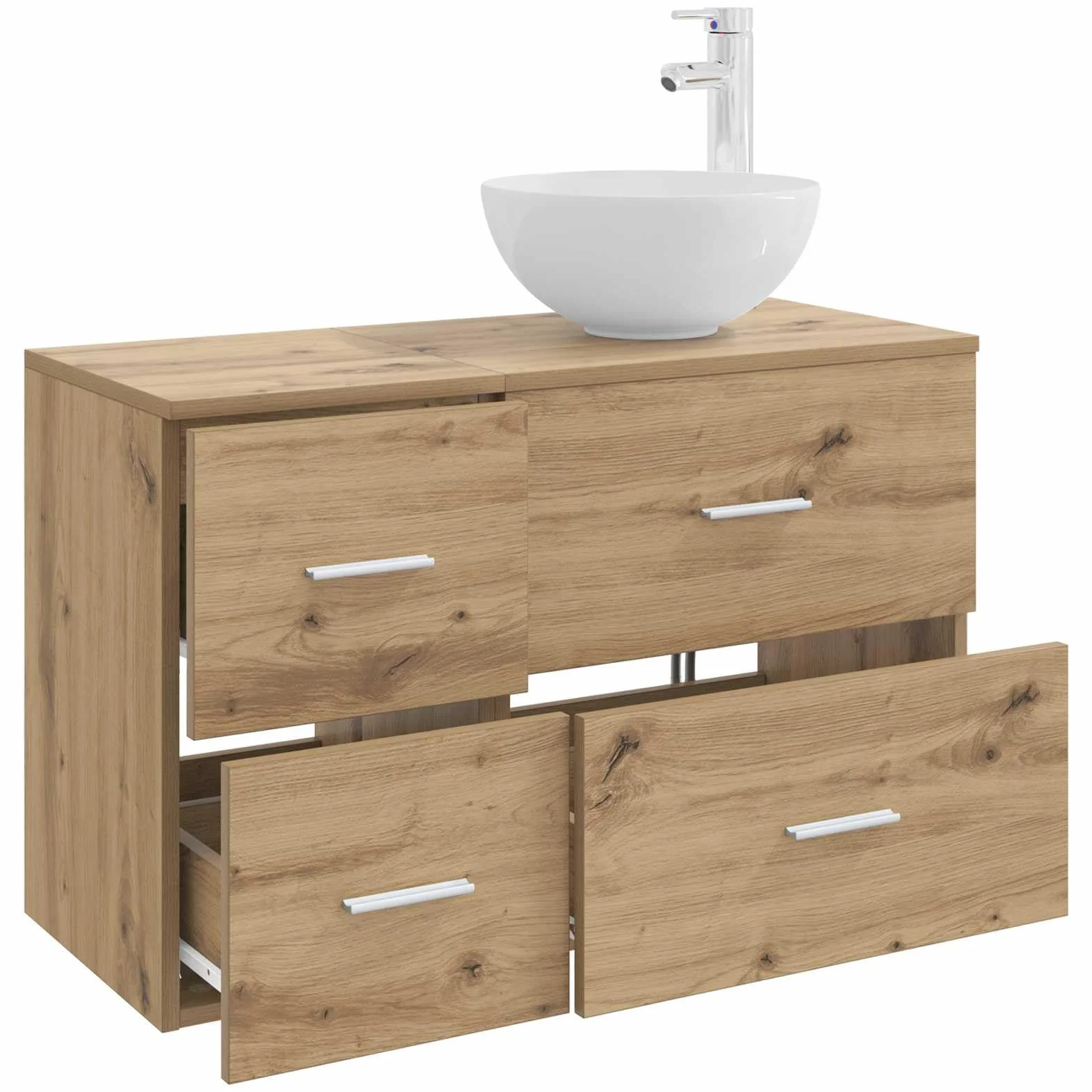 Umywalka łazienkowa zestaw 2 szt. dąb Artisan z materiału drewnopochodnego, szafka pod umywalkę z 3 szufladami, 49,5 x 35 x 80 cm, meble WC dla gości, miejsce do przechowywania łazienki i