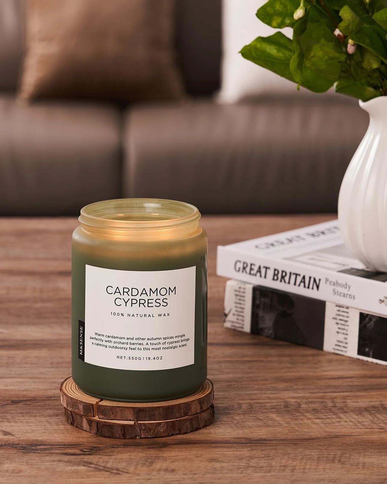 M&SENSE Kardamon & Cyprys Świeca zapachowa w szkle 2-knotowa 550g Świeca z wosku sojowego 110 godz. czasu palenia czysta nietoksyczna świeca jesienna do wystroju wnętrz CardamomCypress