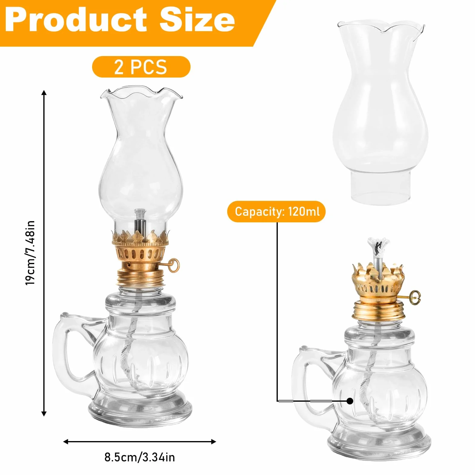 2 sztuki lamp naftowych w stylu vintage, lampa olejowa ze szkła z regulowanym knotem, lampa naftowa, delikatna lampa sztormowa do wnętrz, na zewnątrz, do salonu, ogrodu, dekoracja domu, oświetlenie