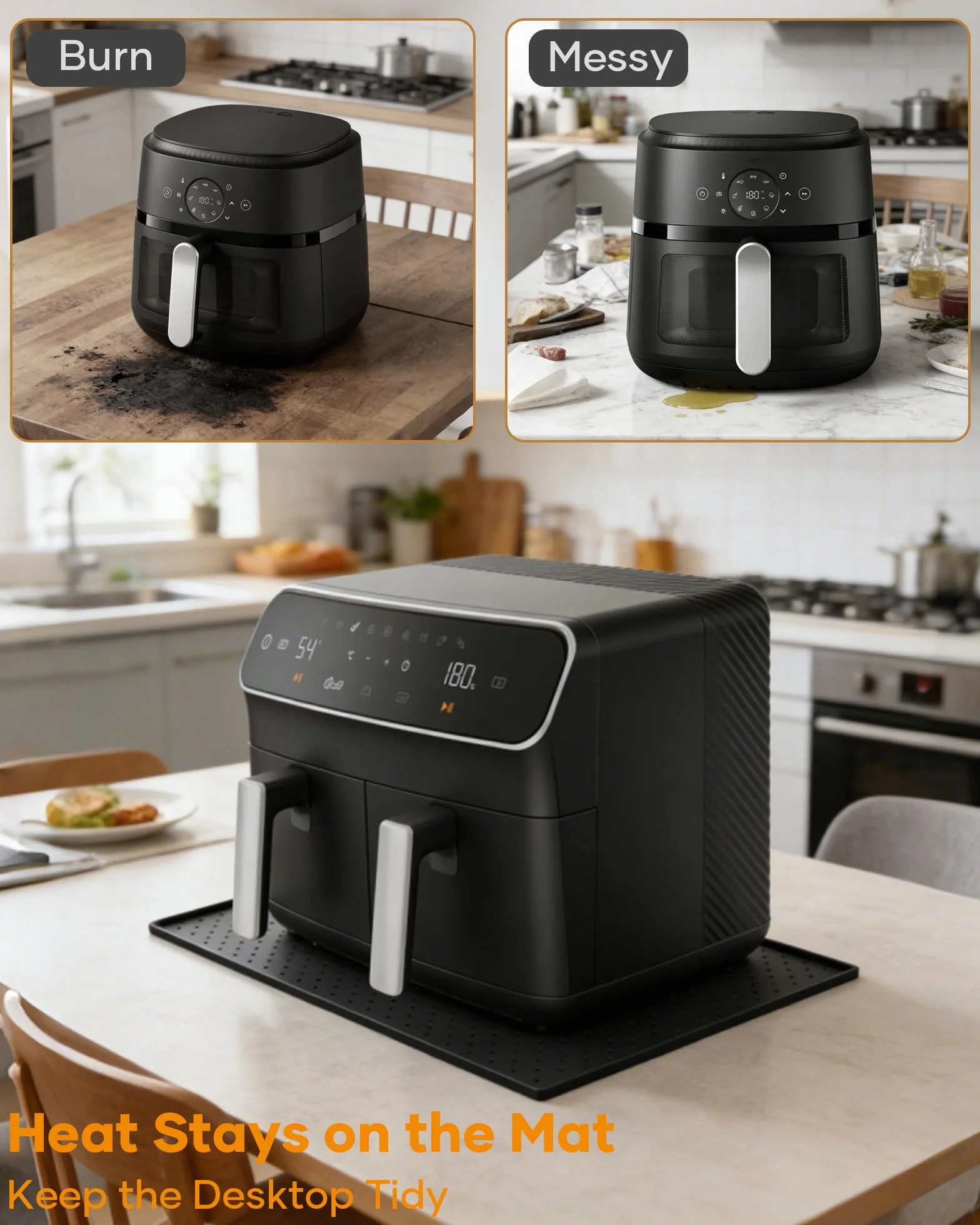 Podkładka pod ekspres do kawy, 48 x 30 cm, silikonowa mata do ekspresu do kawy, odporna na wysokie temperatury, mata silikonowa do De Longhi Magnifica Philips LatteGo Ninja Airfryer