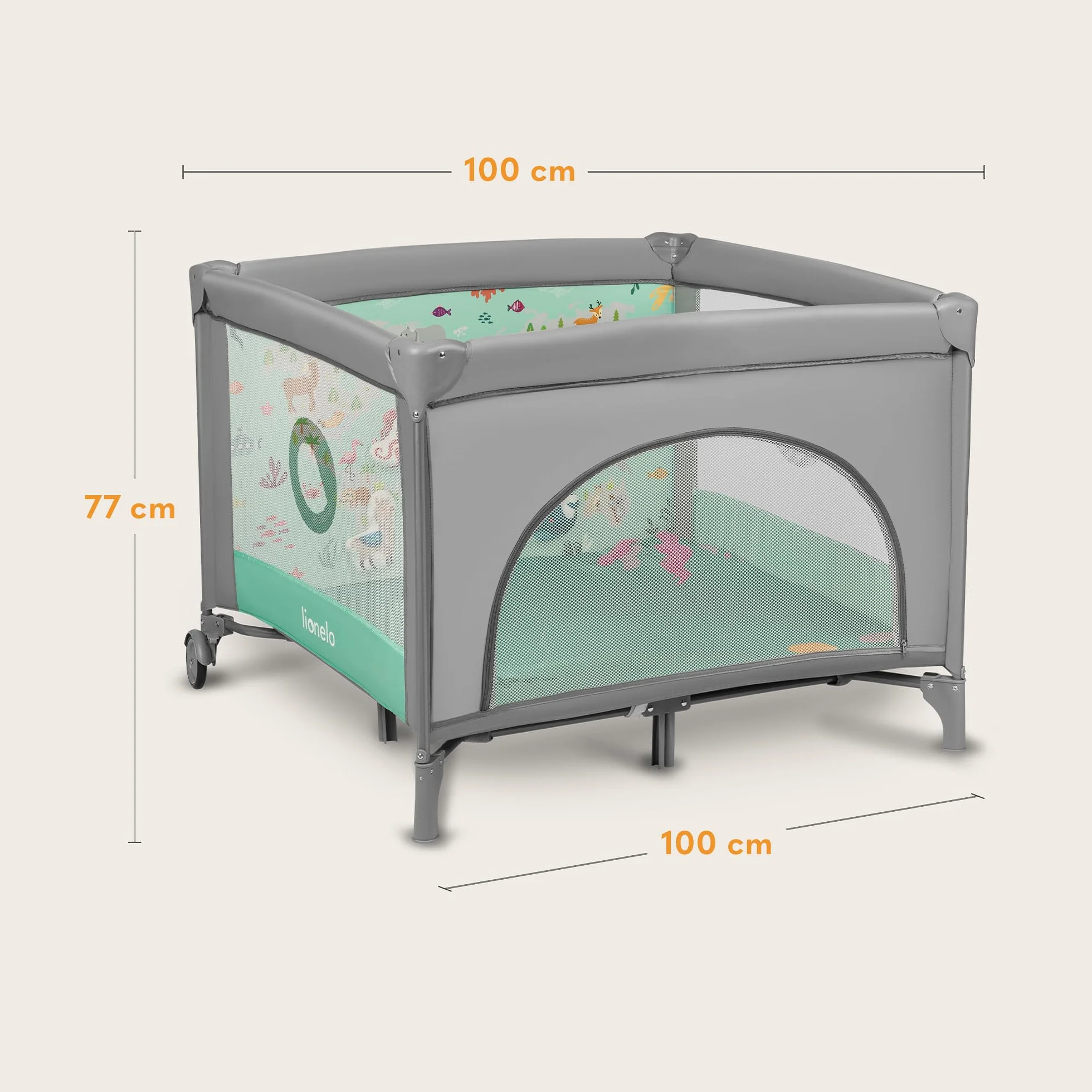 LIONELO MILLE Łóżeczko 2 w 1 Turystyczne Podróżne i Kojec dziecięcy do 15 kg 100x100cm 0-36 miesięcy, Boczne Wejście na Zamek, Materac, Koła z Hamulcem, Łatwe Składanie, Torba Transportowa