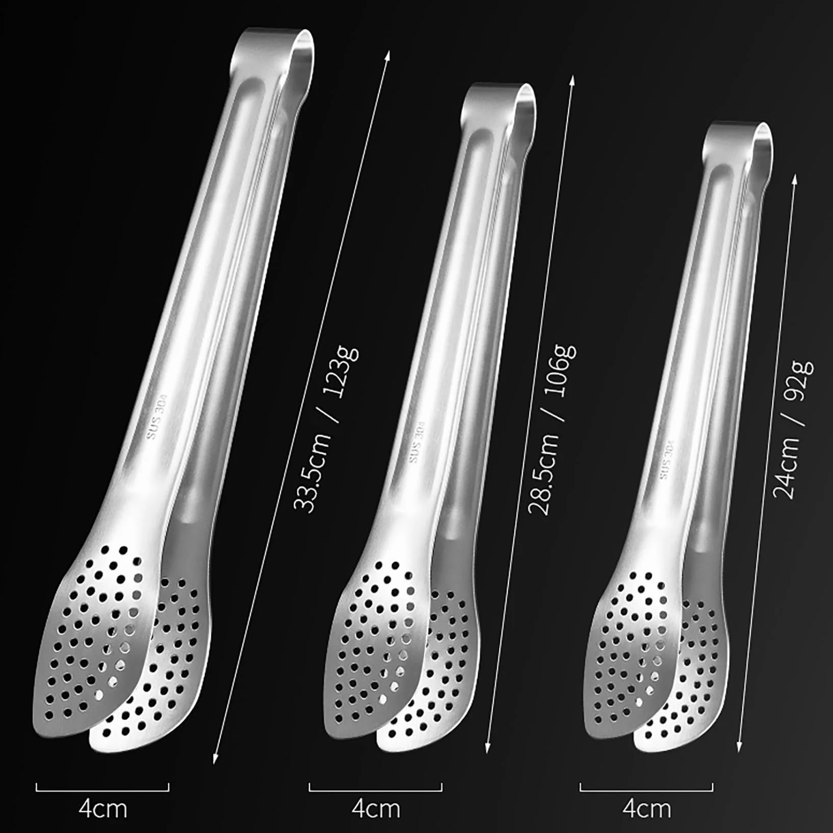 3 szczypce do grilla ze stali nierdzewnej SUS304 (34 cm/29 cm/24 cm), bez spawania, minimalistyczny styl, z długim uchwytem, japońskie szczypce Yakiniku, małe szczypce do serwowania, gotowania,