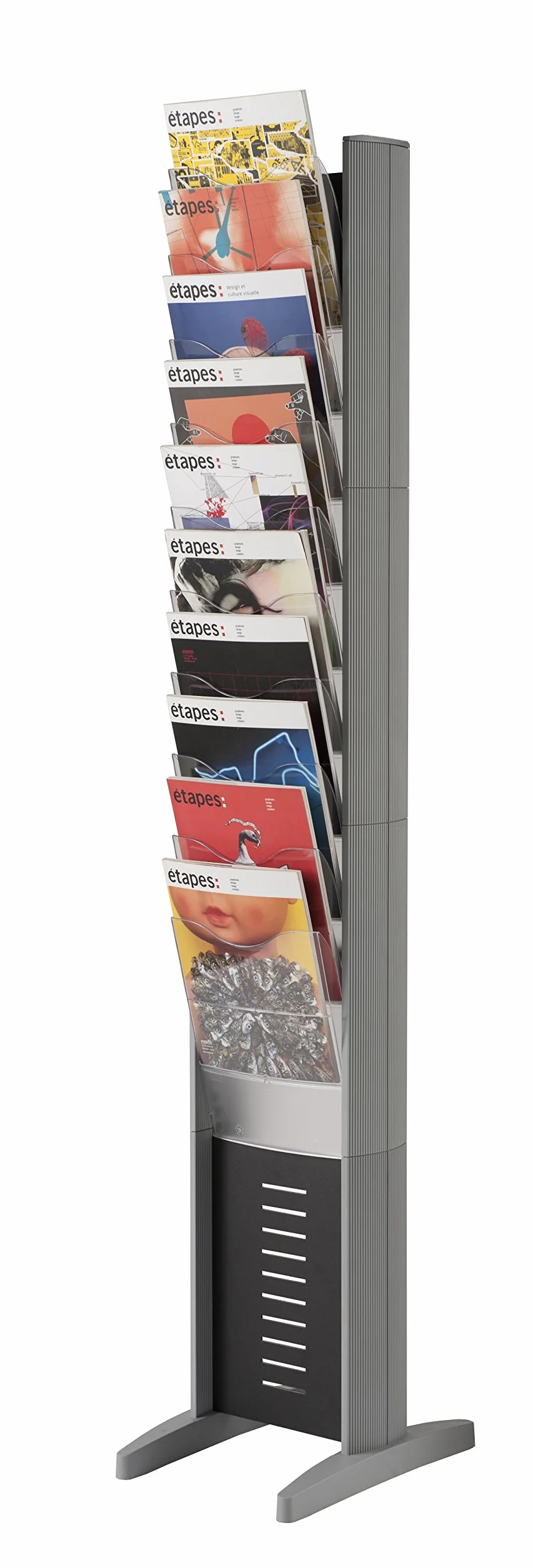 PaperFlow EPI stojak na czasopisma, jednostronny spód stojący 1-drawer srebrny