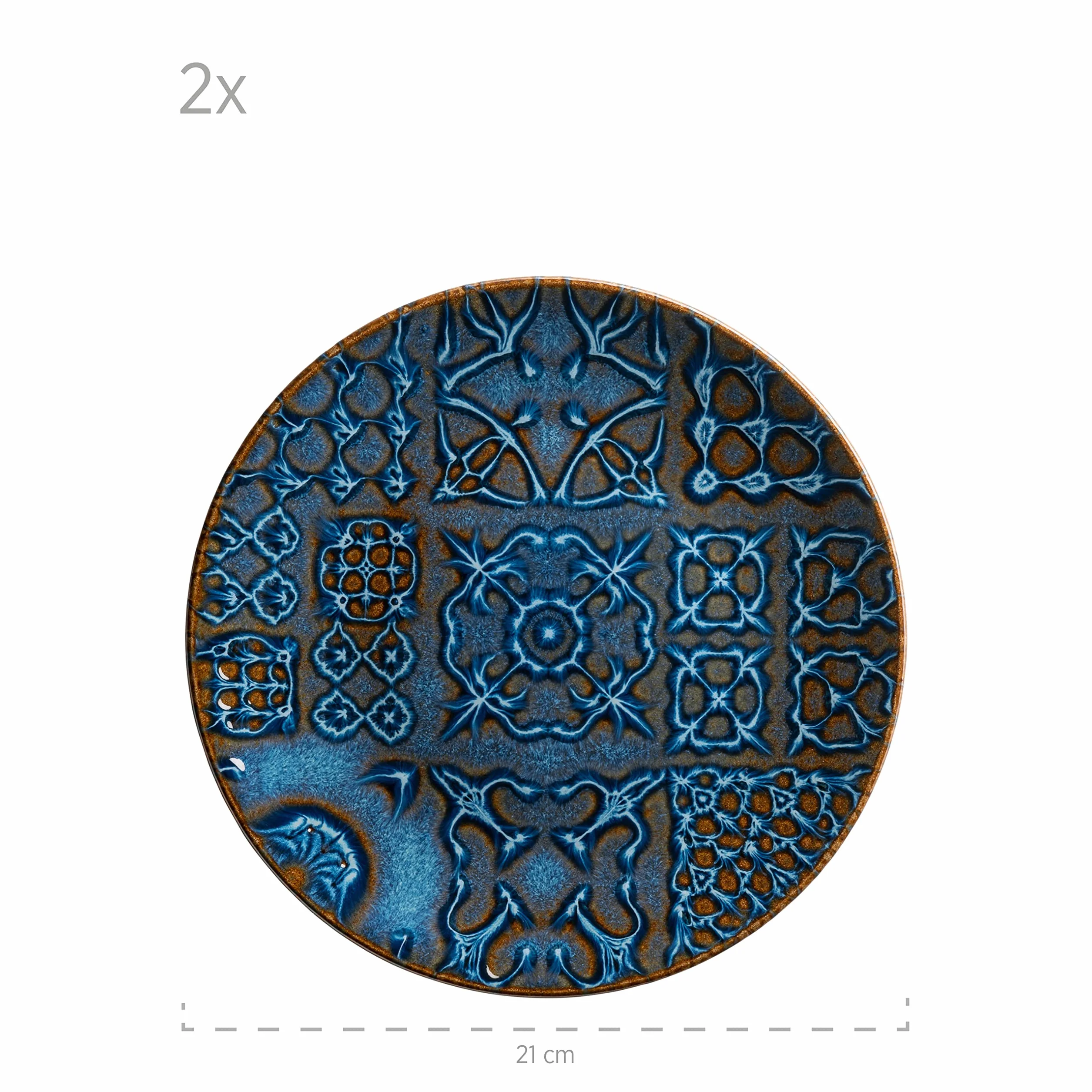 MÄSER 935078 seria Tiles nowoczesny zestaw naczyń w stylu vintage dla 2 osób w stylu mauretańskim, 8-częściowy serwis stołowy z talerzami i miskami z wysokiej jakości ceramiki, kamionki, niebieski