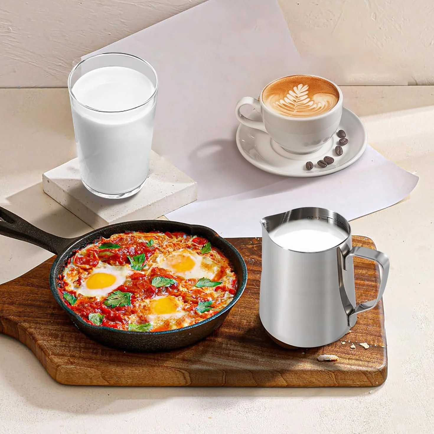 Dzbanek do mleka, 450 ml, stal nierdzewna 304, spieniacz do mleka, dzbanek do kawy, dzbanek do cappuccino, spieniacz do mleka, narzędzie barista, do domu, kawiarni, biura, srebrny