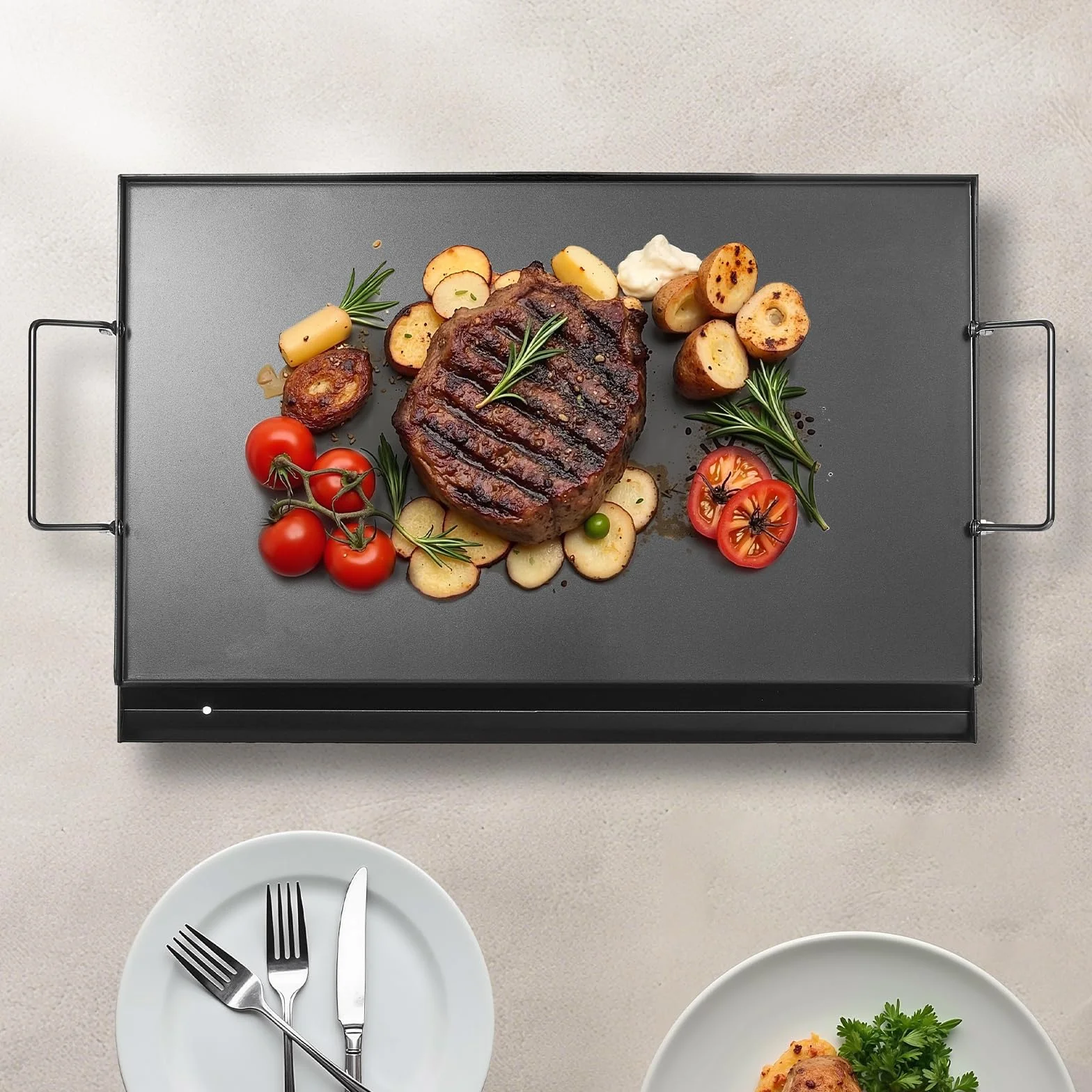 VEVOR Uniwersalny wytrzymały grill ze stali węglowej prostokątny 606 x 360 mm z płaską powierzchnią, żelazko gazowe do grillowania, przenośne rodzinne przybory kuchenne z uchwytem, duża powierzchnia